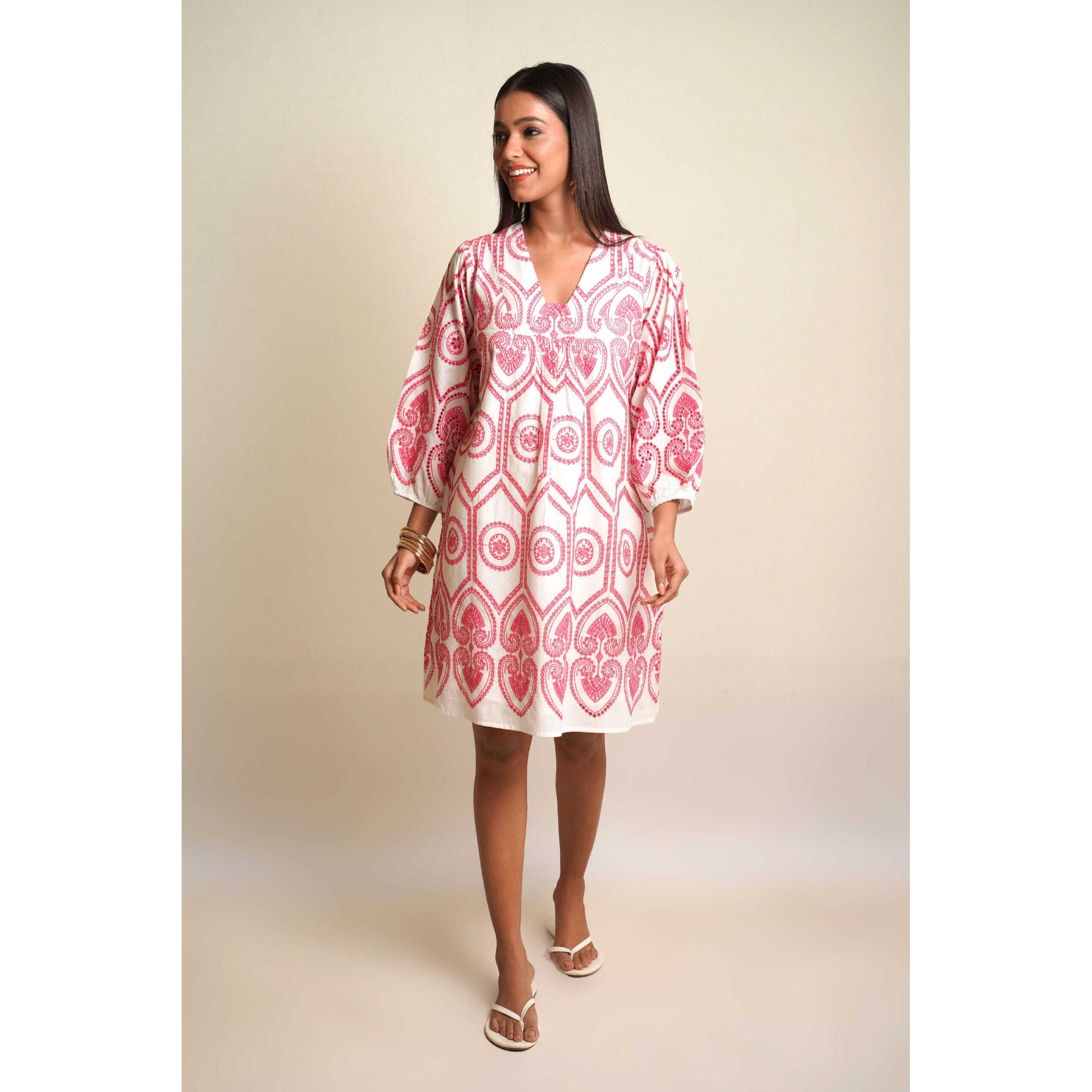 SUMMER SHIFT (Size XS, Color Pink Pottery Embroidery)