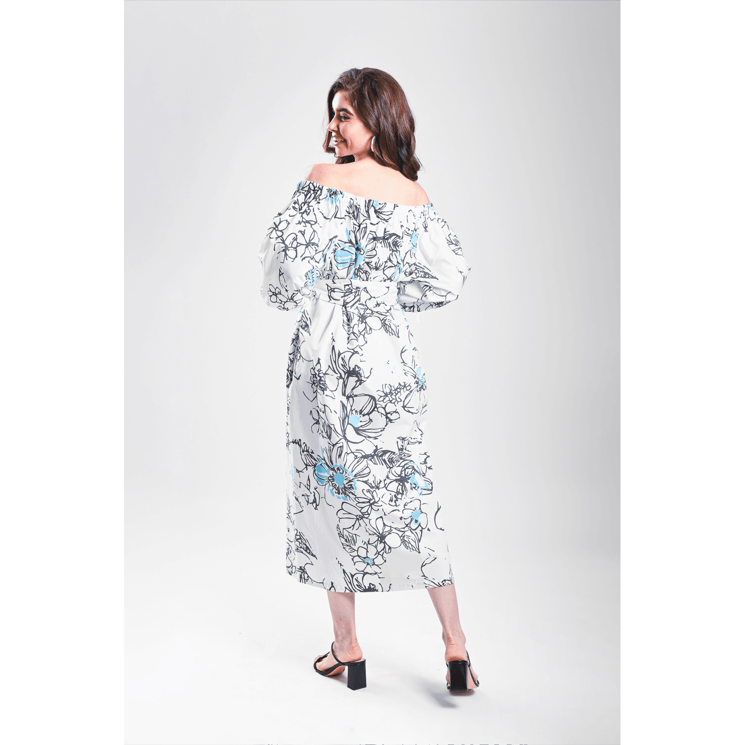 THE SUNDOWNER BARDOT (Size XXL, Color Vintage Floral Black and Turq print)