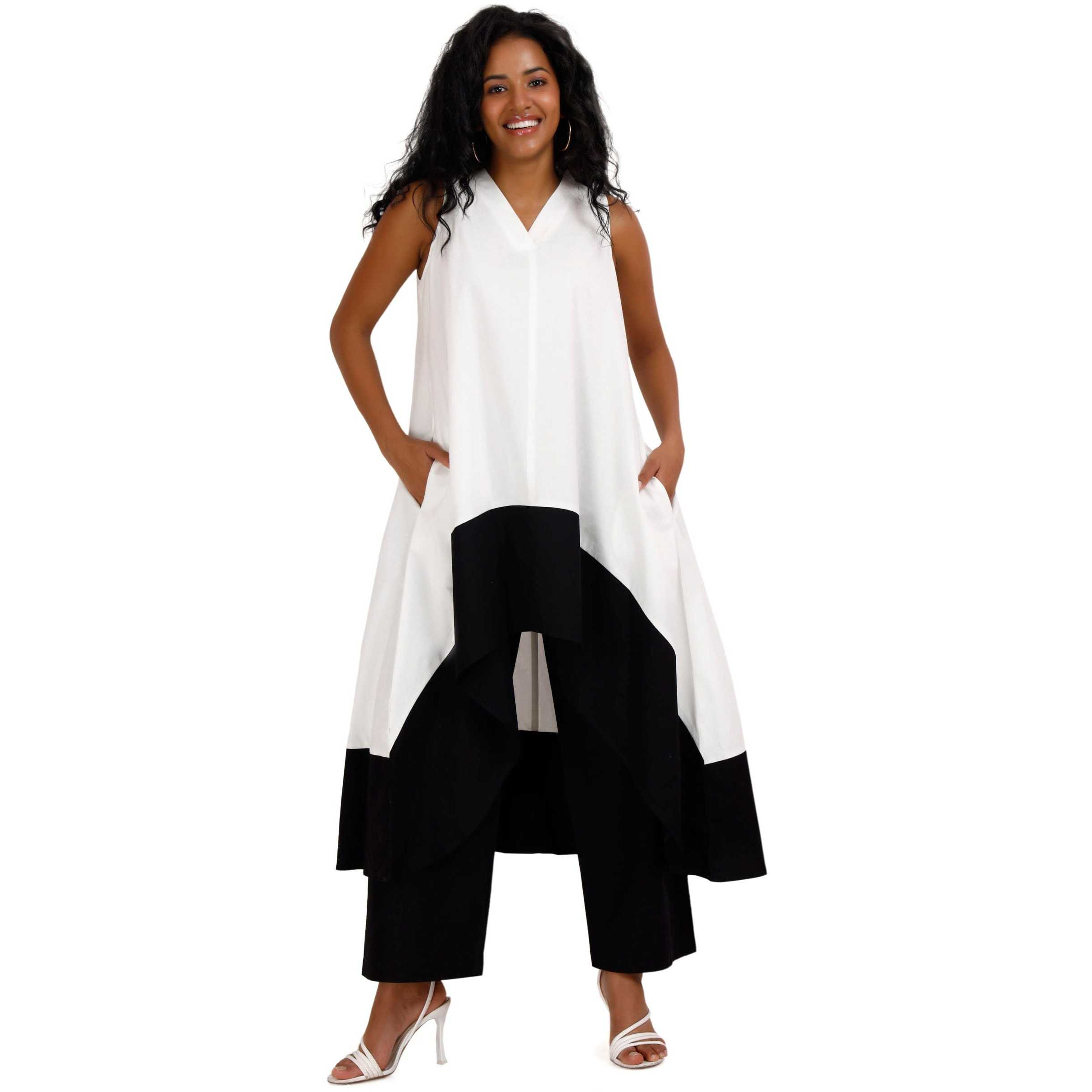 Kochi Co-ord Set (Size M, Color Black & White)