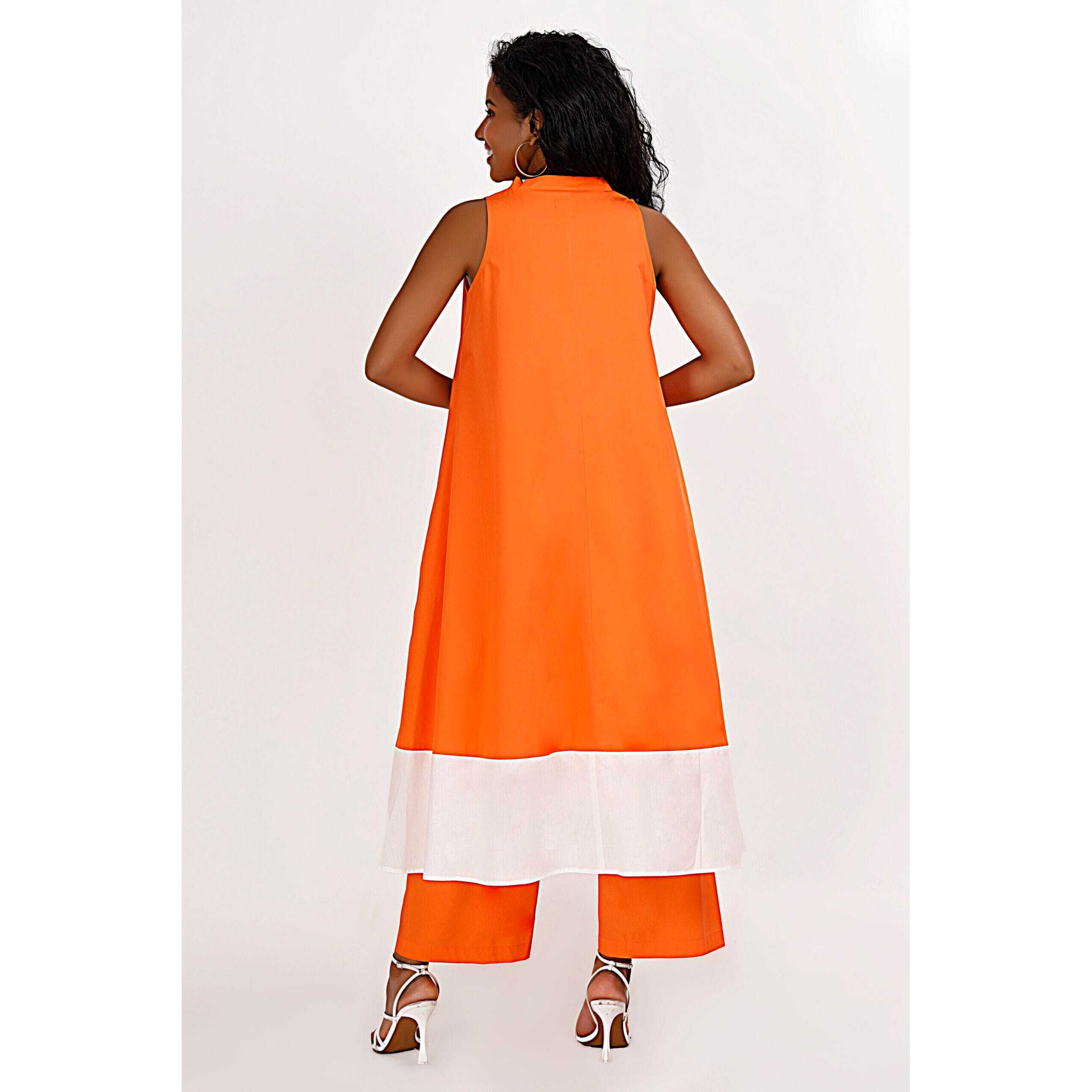 Kochi Co-ord Set (Size 3XL, Color White & Orange)