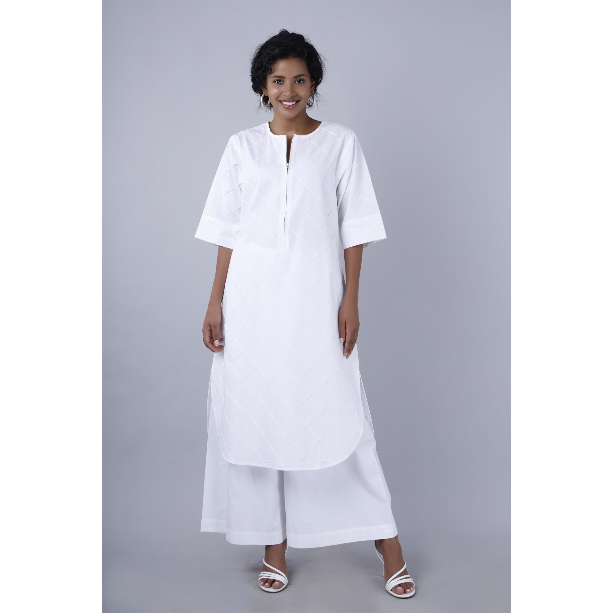 Zoya Pintuck Co-ord Set (Size XXL, Color White)
