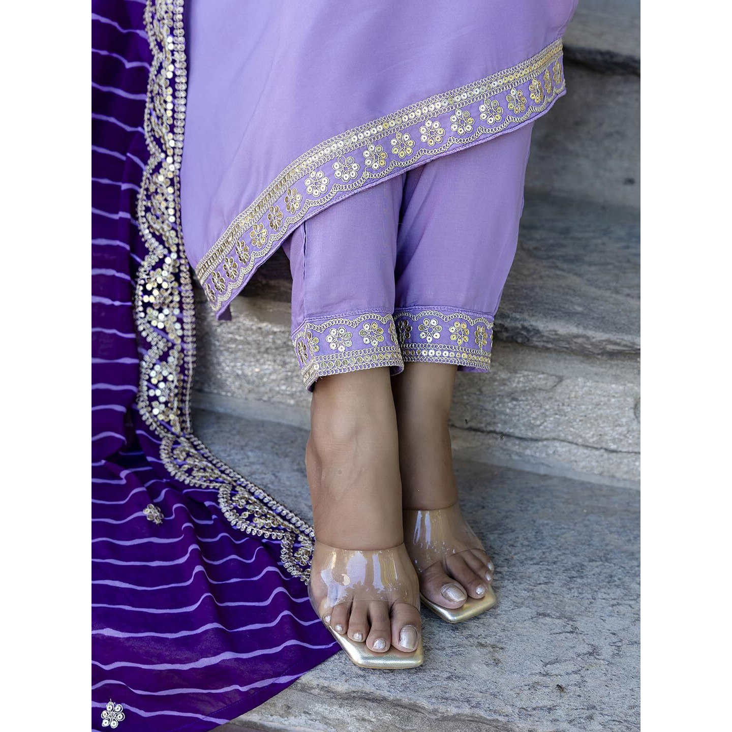 Navlik Womens Viscose Embroidered Straight Kurta with Pant and Dupatta Sets (NK2-450) (Size X-Large, Color Purple)