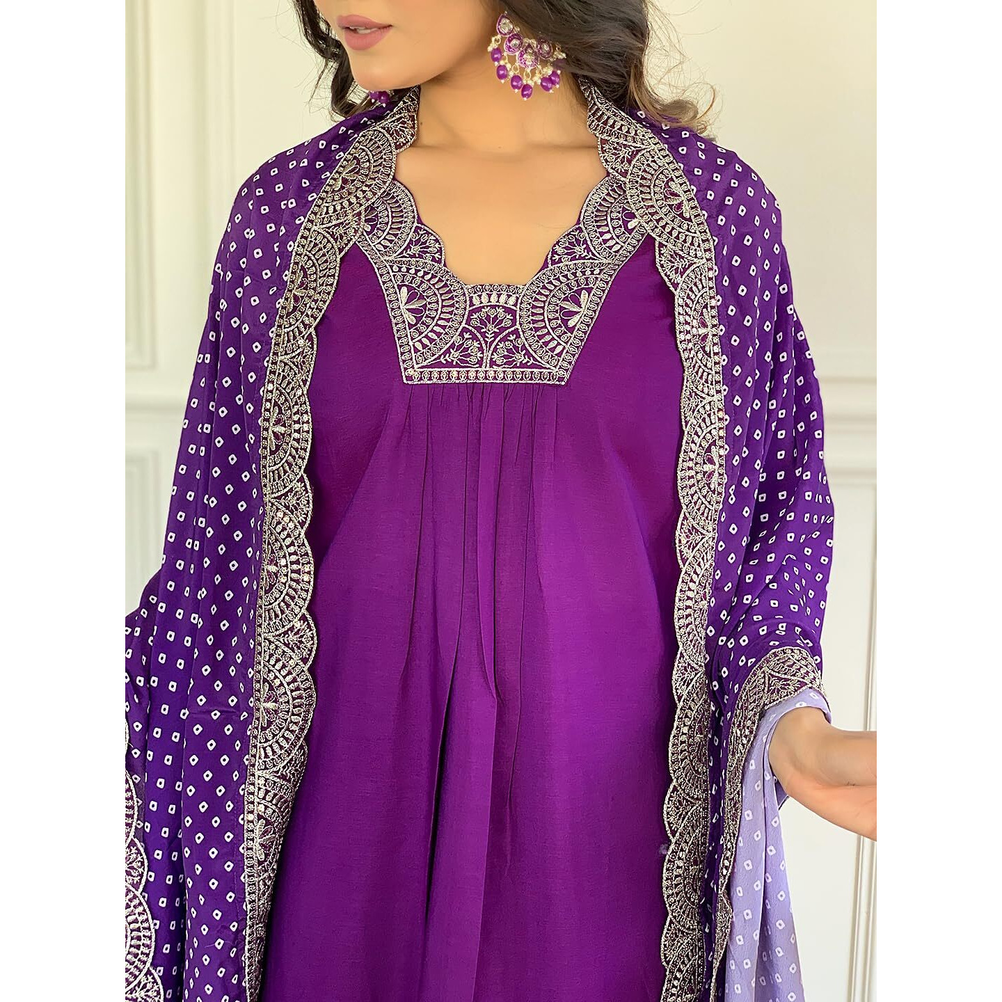 Navlik Women's Wine Viscose Embroidered Flared Kurta with Pant and Dupatta Sets (NK-457) (Size Medium, Color Wine)