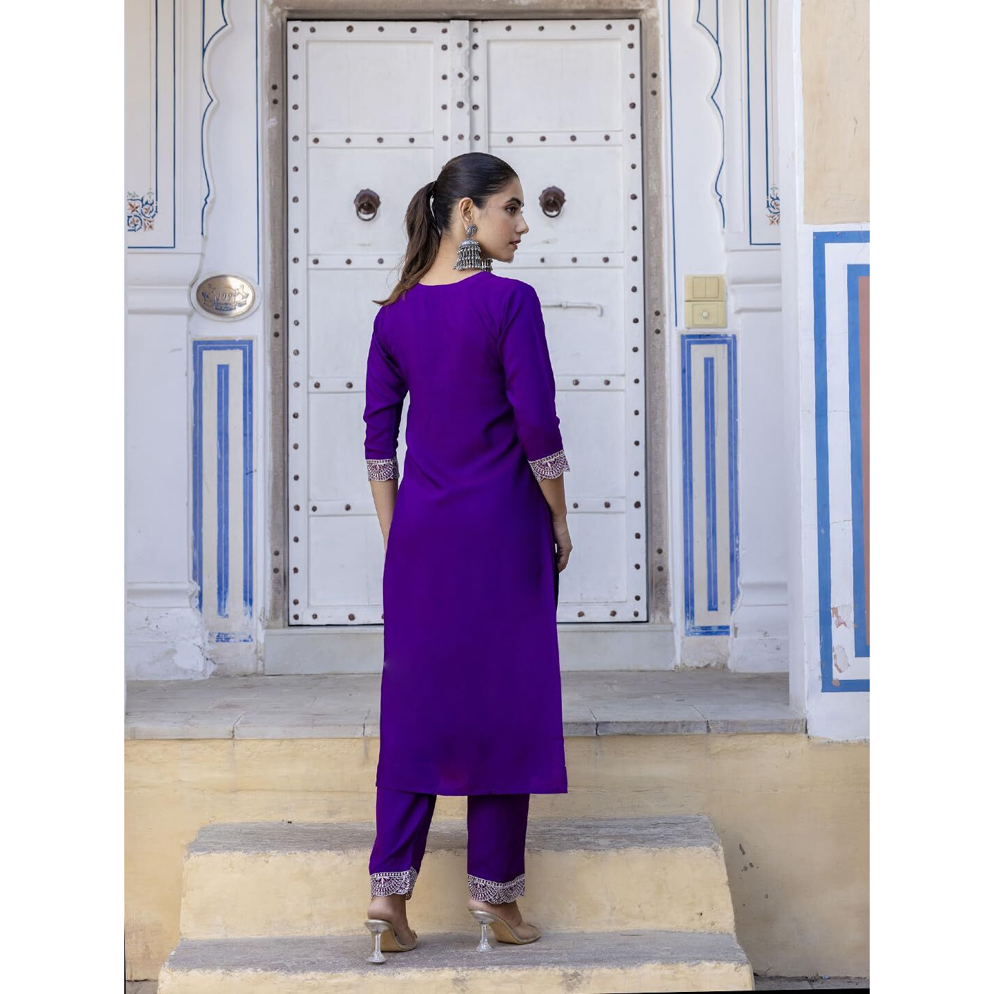 Navlik Women's Wine Viscose Embroidered Flared Kurta with Pant and Dupatta Sets (NK-457) (Color Wine, Size XX-Large)
