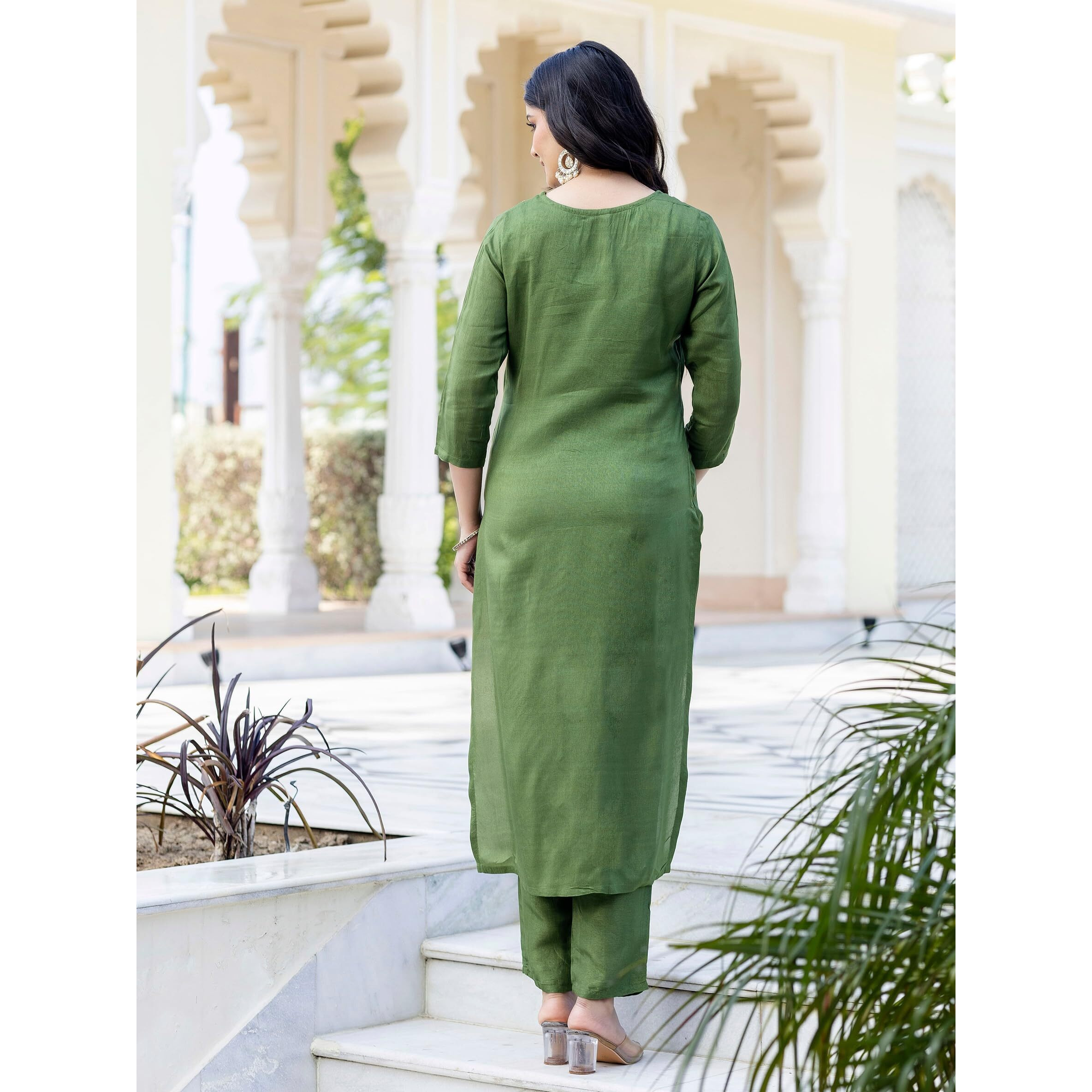 Navlik Women's Viscose Embroidered Straight Kurta with Pant and Dupatta Sets (NK-467) (Size Large, Color Pista)