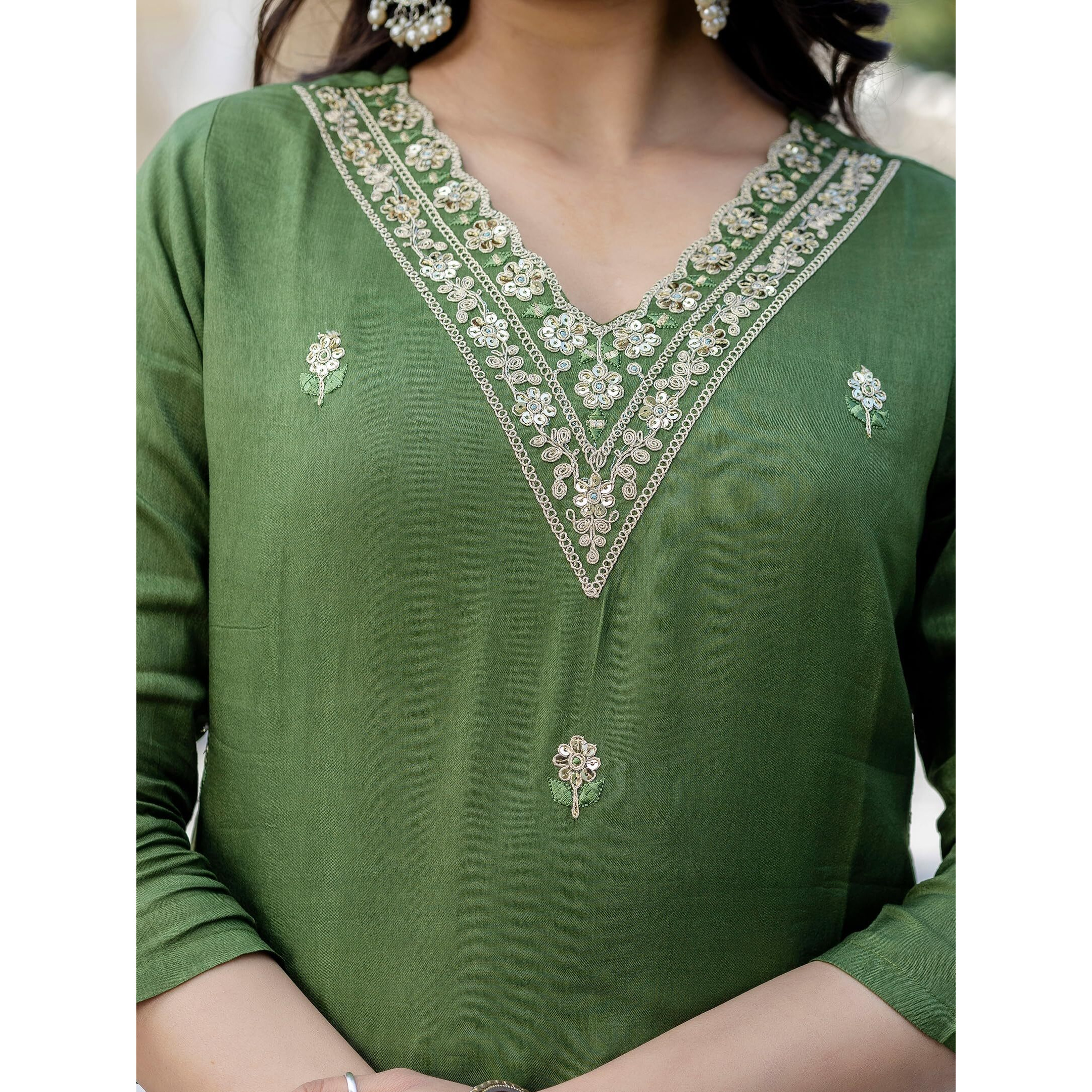 Navlik Women's Viscose Embroidered Straight Kurta with Pant and Dupatta Sets (NK-467) (Size Large, Color Pista)