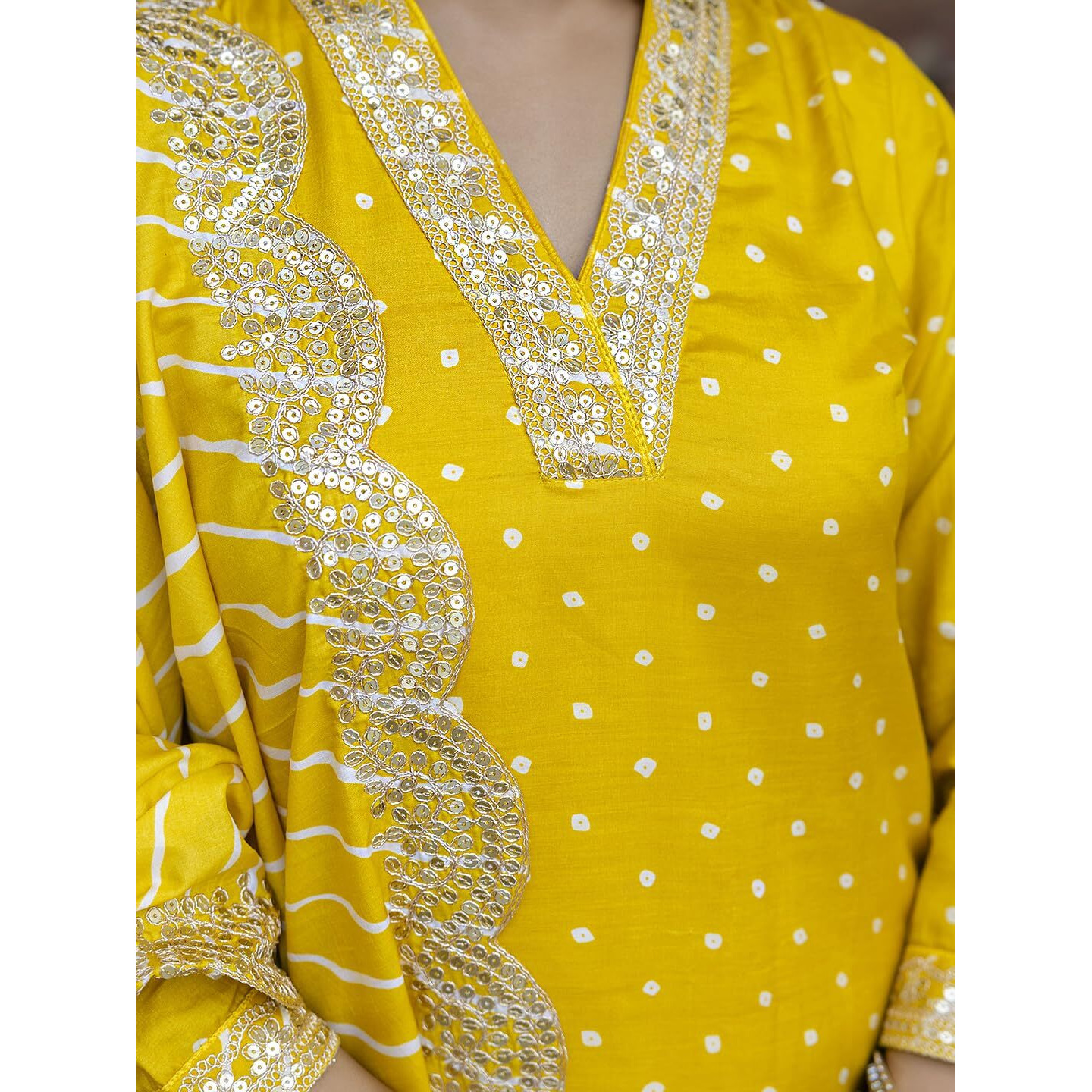 Navlik Women's Vichitra Silk Embroidered Straight Kurta with Pant and Dupatta Sets (NK-470) (Size X-Small, Color Yellow)