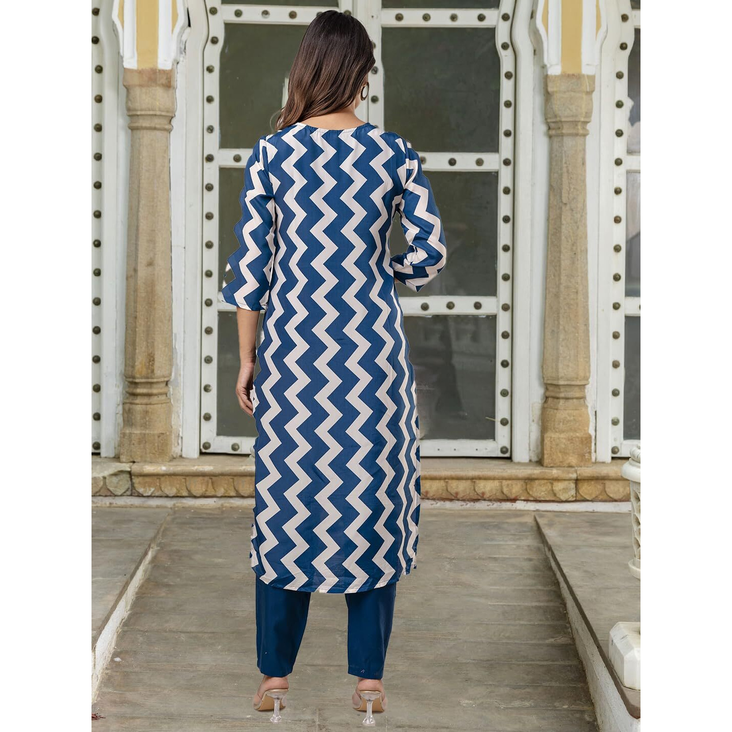 Navlik Women's French Crepe Embroidery Printed Straight Kurta with Pant and Dupatta Sets (NK-541) (Size X-Small, Color Petrol)