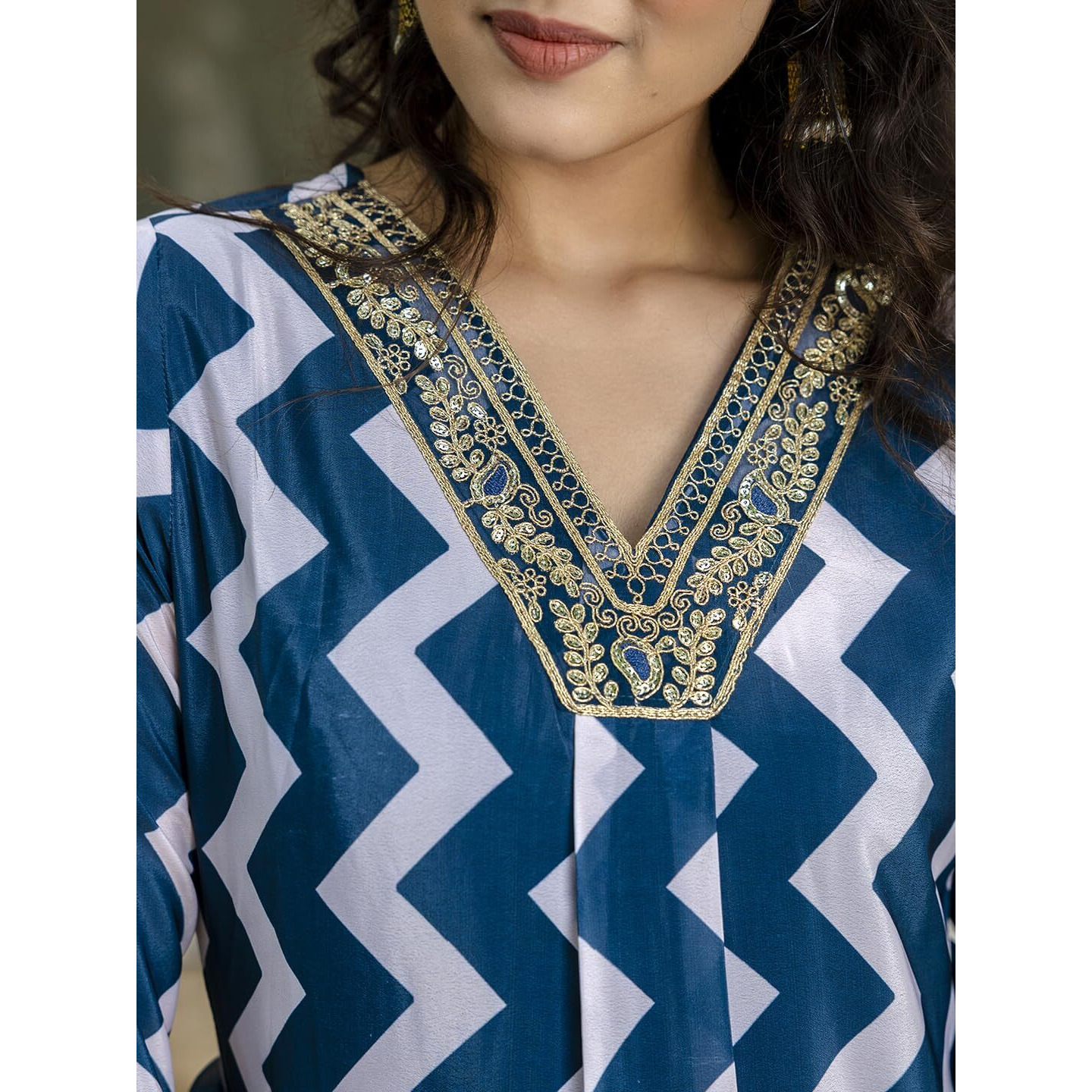 Navlik Women's French Crepe Embroidery Printed Straight Kurta with Pant and Dupatta Sets (NK-541) (Size X-Small, Color Petrol)