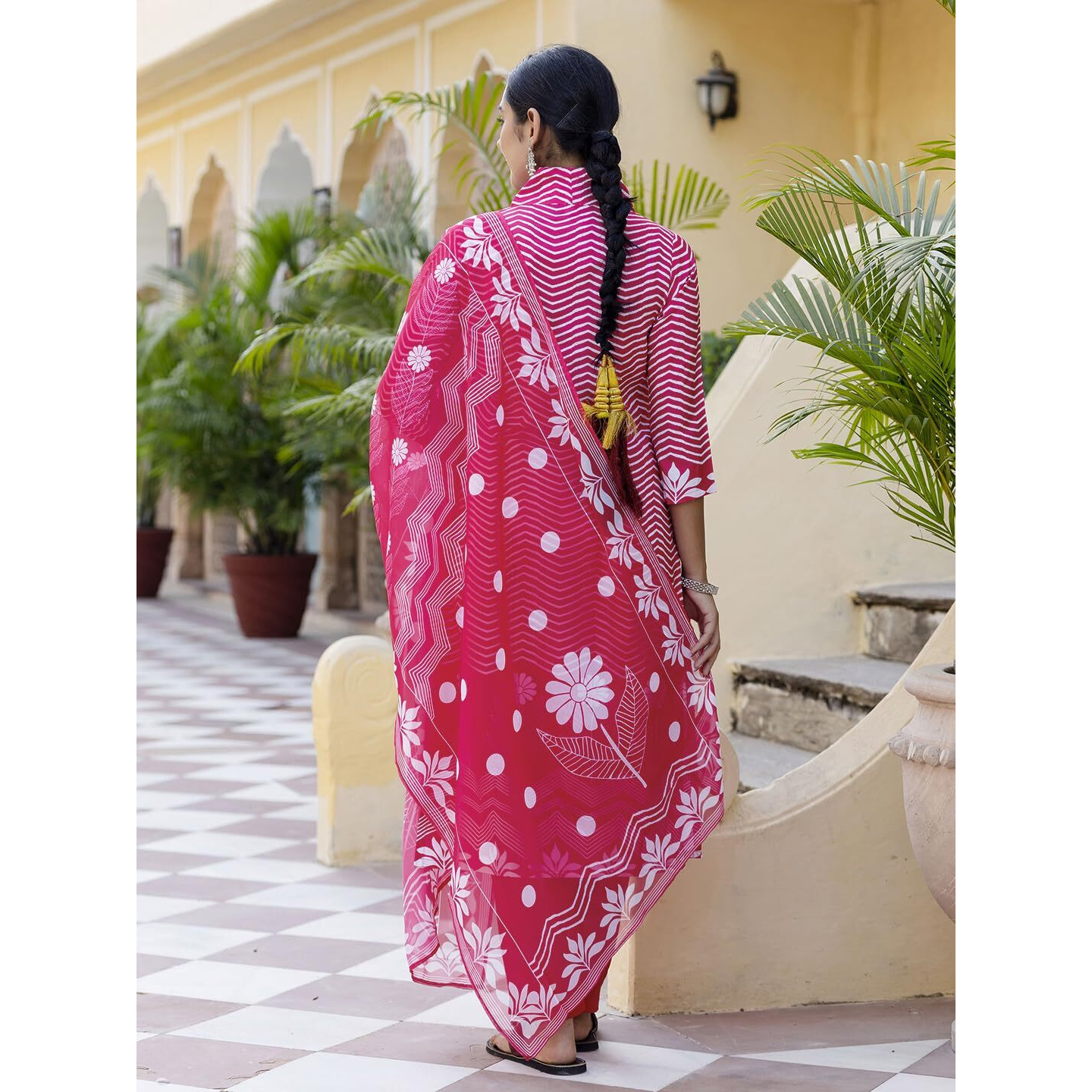 Navlik Women's Rayon Printed Straight Kurta with Pant and Dupatta Sets (NK-558) (Size XX-Large, Color Pink)