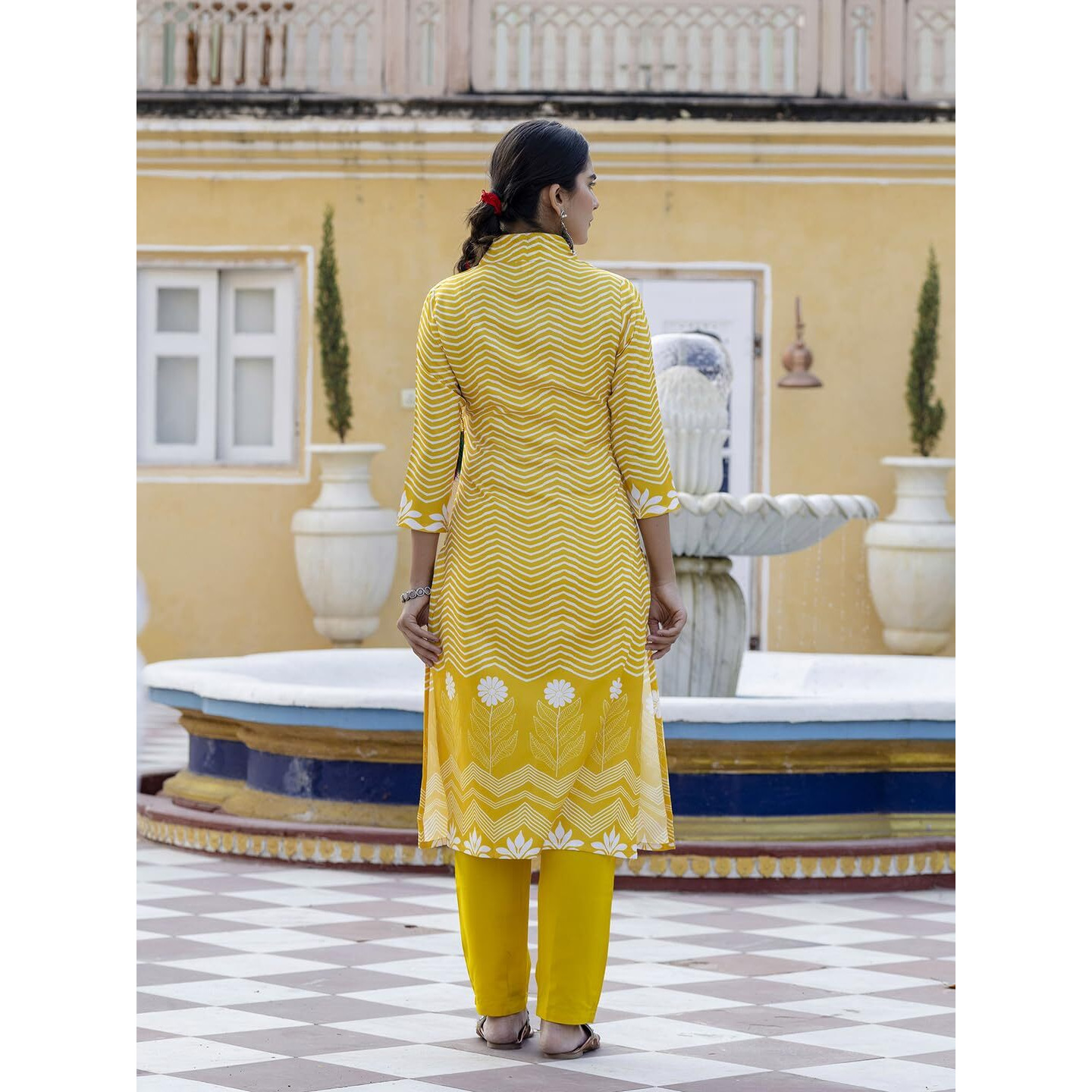Navlik Women's Rayon Printed Straight Kurta with Pant and Dupatta Sets (NK-558) (Size Medium, Color Yellow)