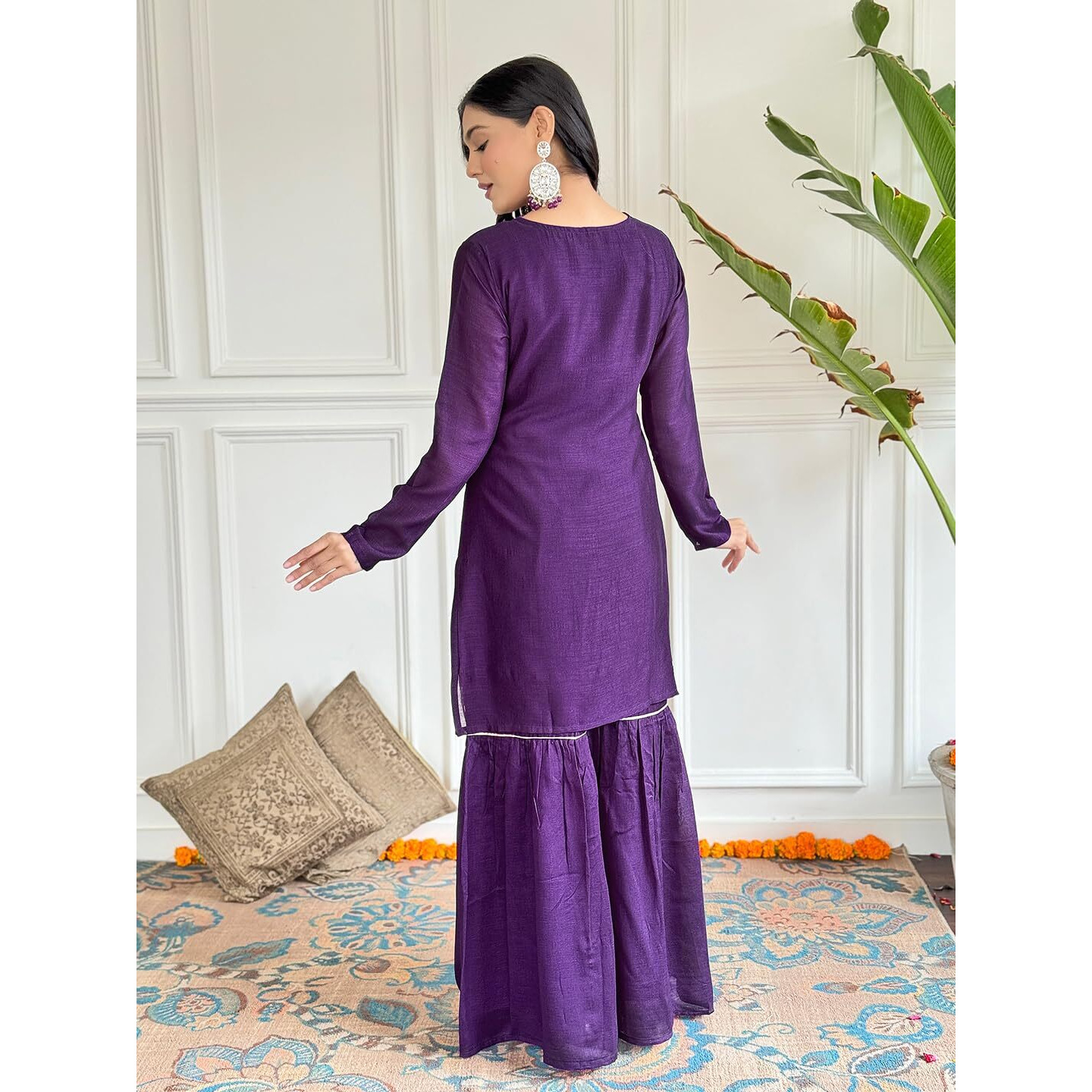 Navlik Women's Vichitra SIlk with Lining Embroidered Straight Kurta with Pant And Dupatta Sets (NK-582) (Size XX-Large, Color Wine)