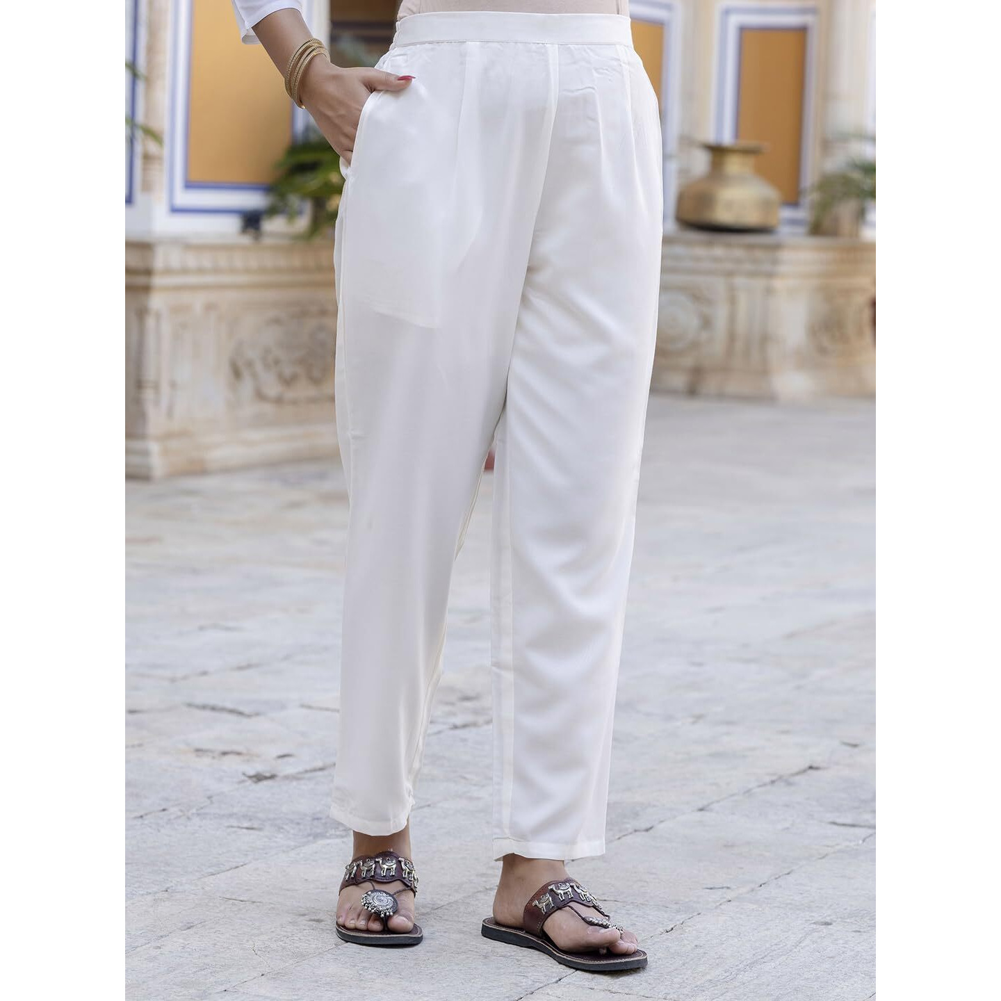 Navlik Women's French Crep with Lining Embroidered and Printed Straight Kurta with Pant And Dupatta Sets (NK-583) (Size XXX-Large, Color White)