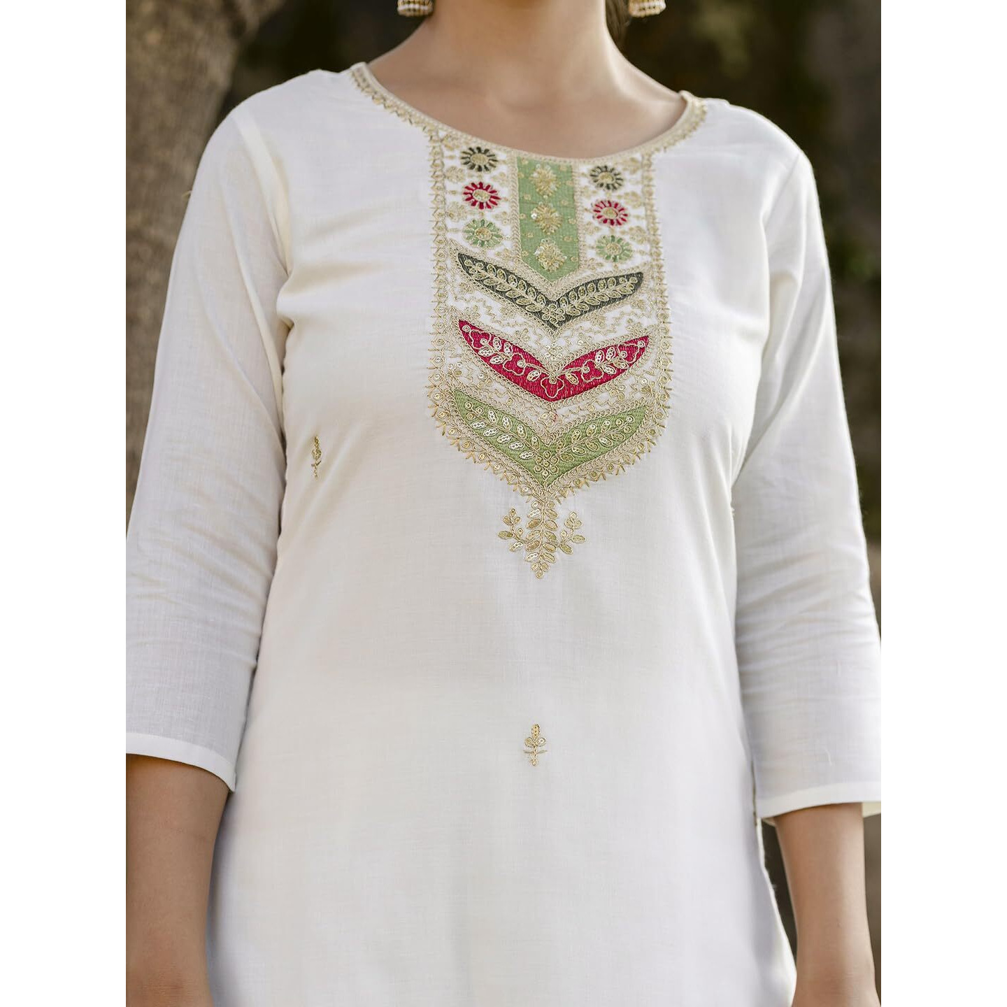 Navlik Women's Viscose Cotton Embroidered Straight Kurta with Pant and Dupatta Sets (NK-585) (Size Small, Color Pista)