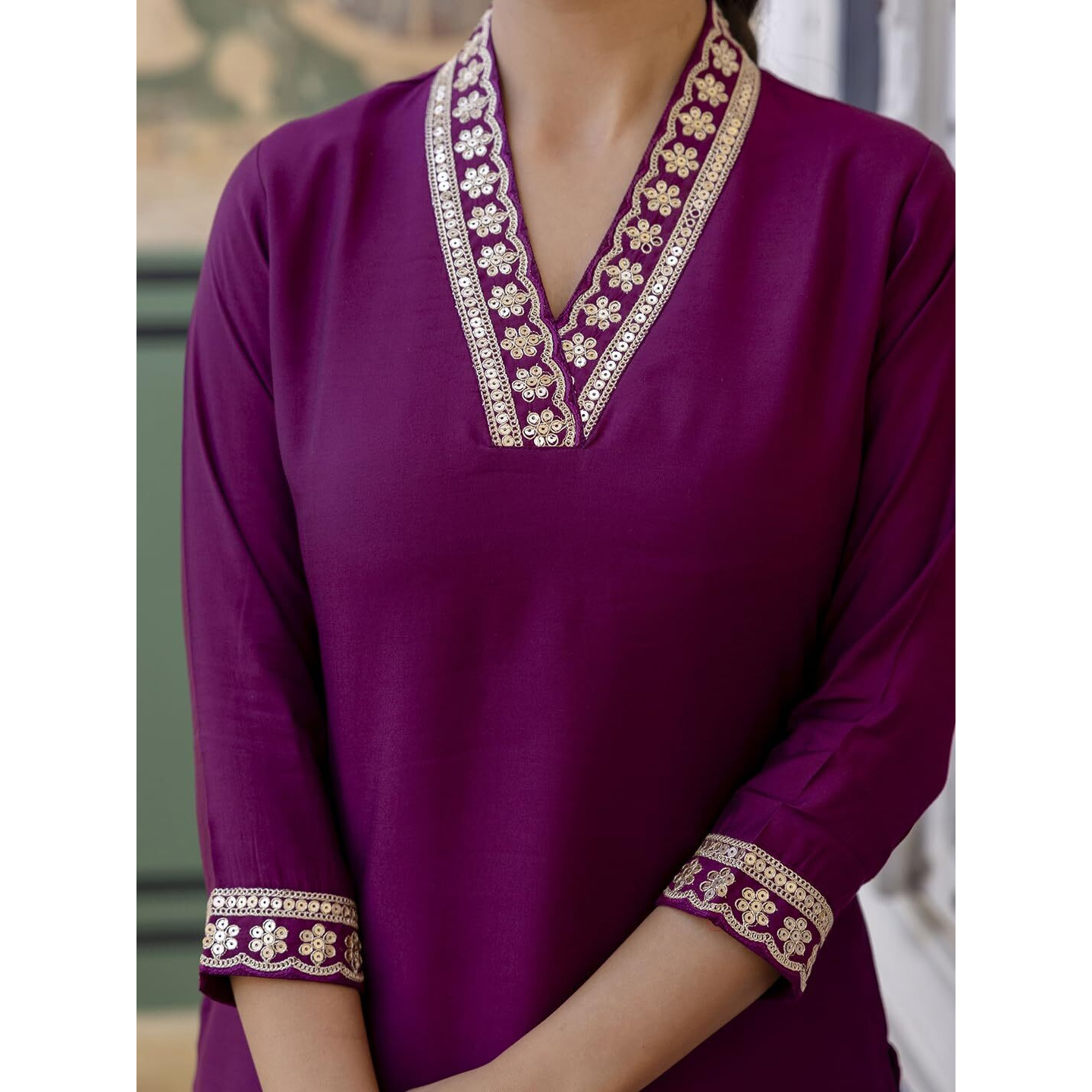Navlik Women's Viscose Silk Embroidered Straight Kurta with Pant And Dupatta Sets (NK-586) (Size Small, Color Maroon)