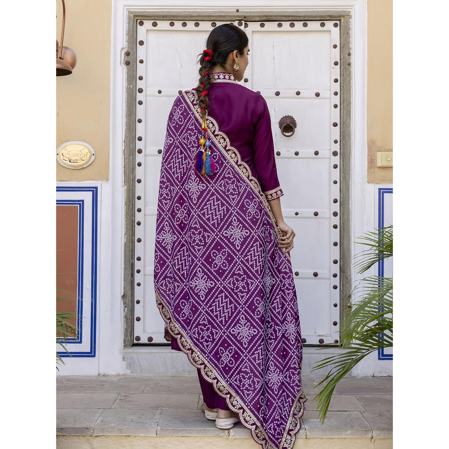 Navlik Women's Viscose Silk Embroidered Straight Kurta with Pant And Dupatta Sets (NK-586) (Size X-Large, Color Maroon)