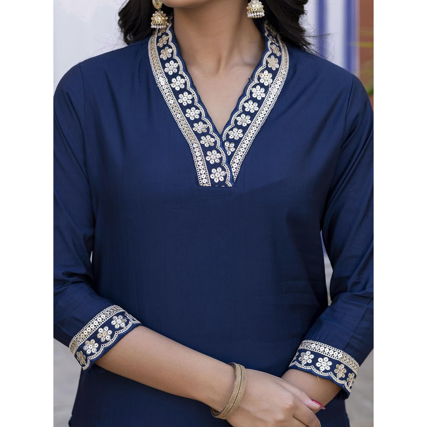 Navlik Women's Viscose Silk Embroidered Straight Kurta with Pant And Dupatta Sets (NK-586) (Size X-Large, Color Petrol)