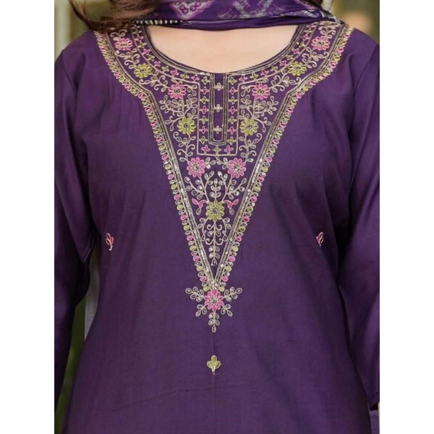 Navlik Women's Rayon Slub Embroidered Straight Kurta with Pant And Dupatta Sets (NK-607) (Size XXX-Large, Color Wine)