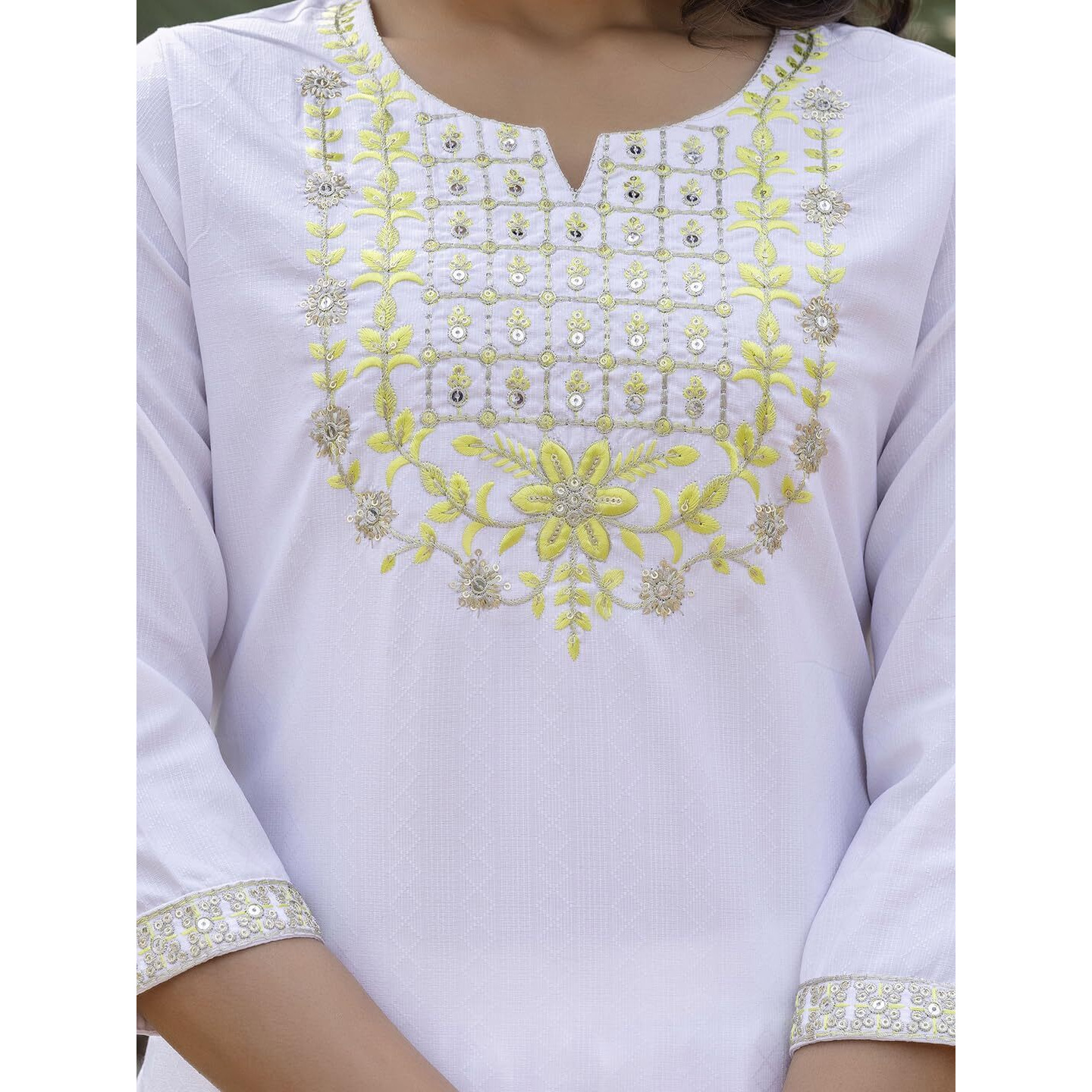 Navlik Women's Viscose Embroidered Straight Kurta with Pant and Dupatta Sets (NK-685) (Size Large, Color White)