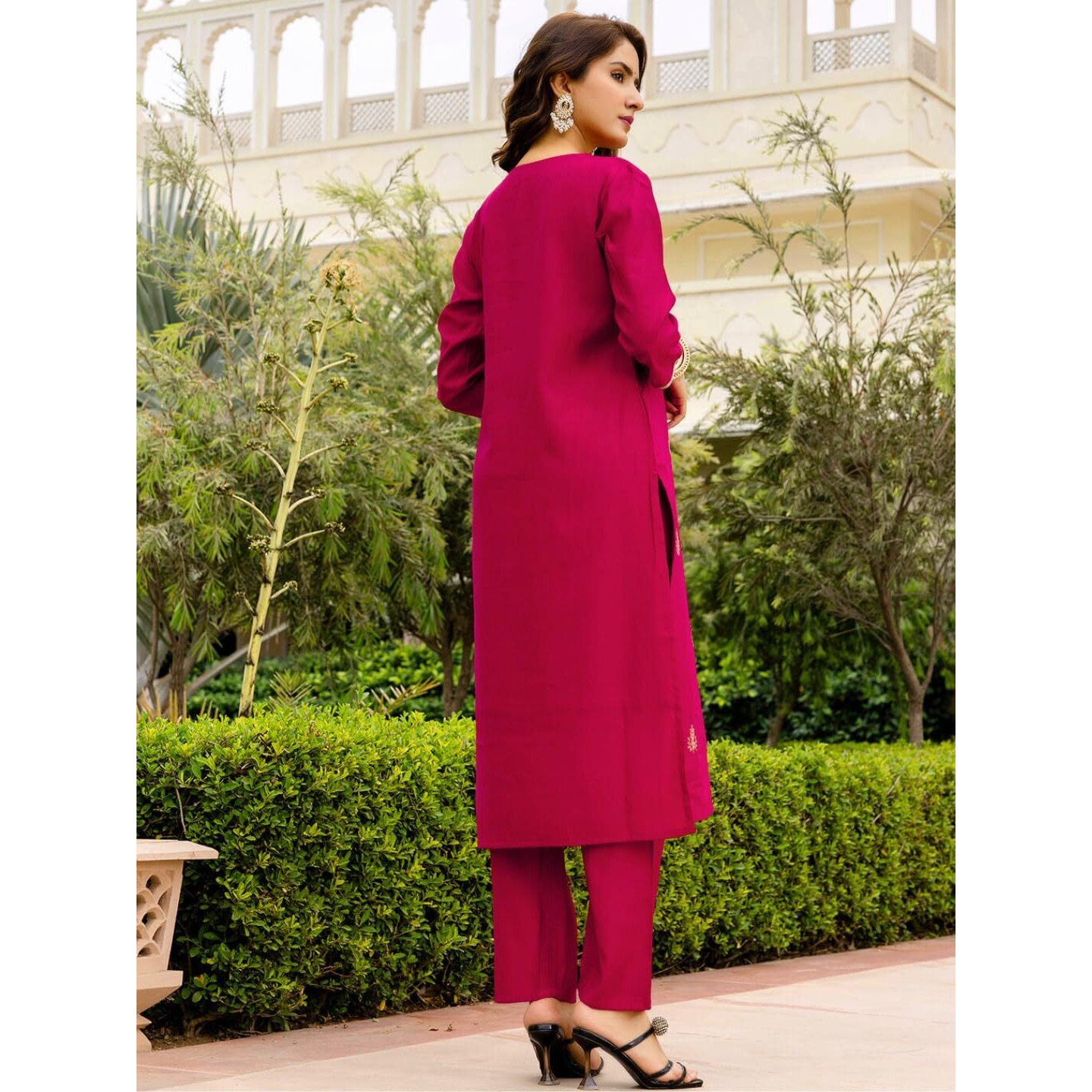Navlik Women's Viscose Embroidered Straight Kurta with Pant and Dupatta Sets (NK-690) (Size Small, Color Gajri)