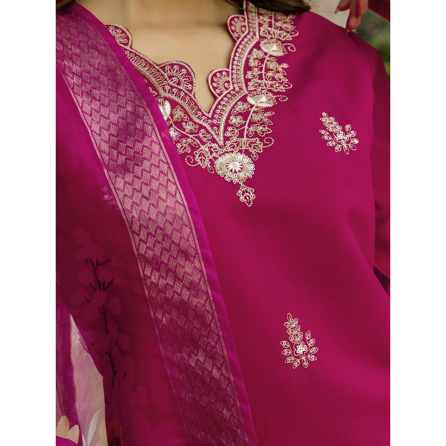 Navlik Women's Viscose Embroidered Straight Kurta with Pant and Dupatta Sets (NK-690) (Size Small, Color Gajri)