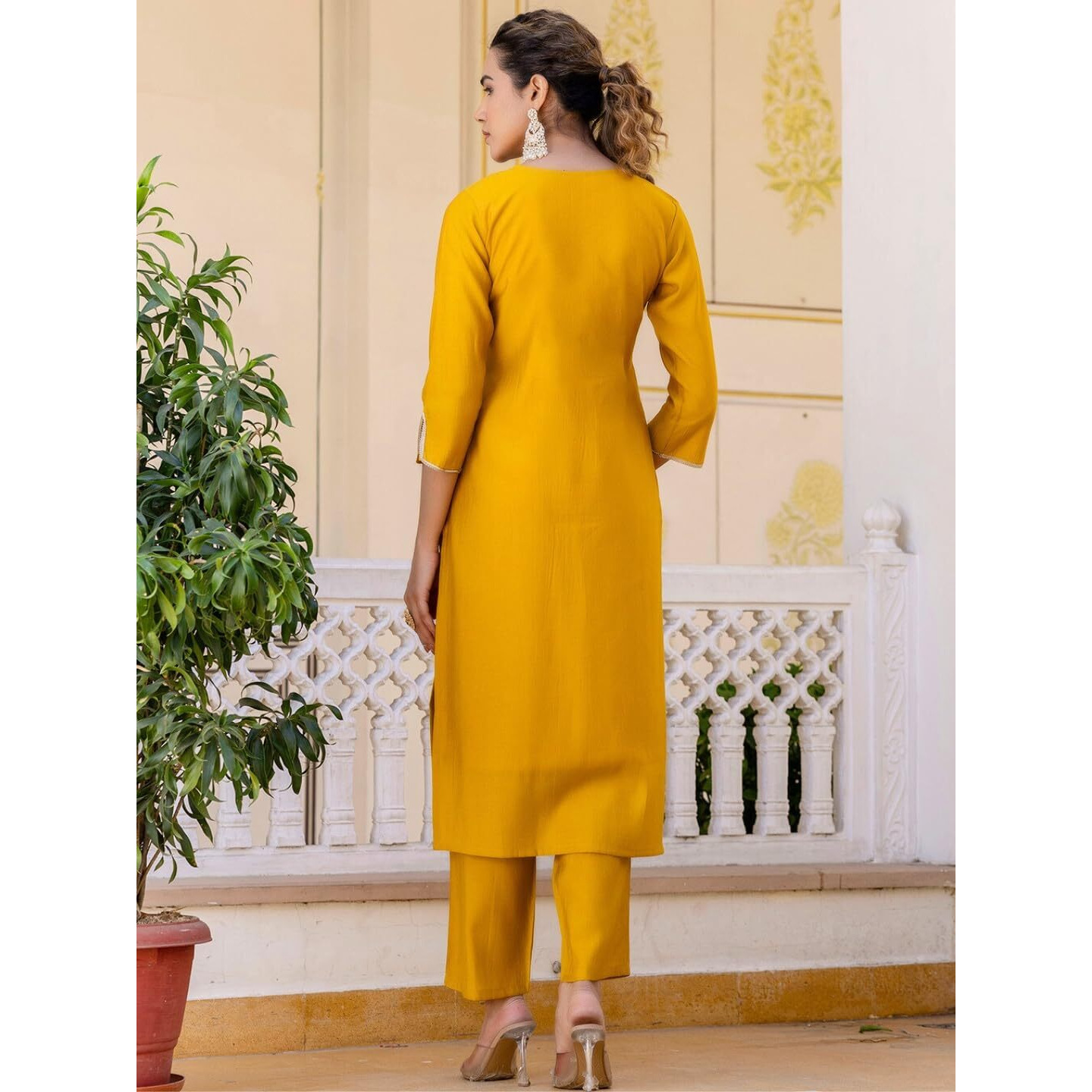 Navlik Women's Viscose Embroidered Straight Kurta with Pant and Dupatta Sets (NK-692) (Size X-Large, Color Mustard)