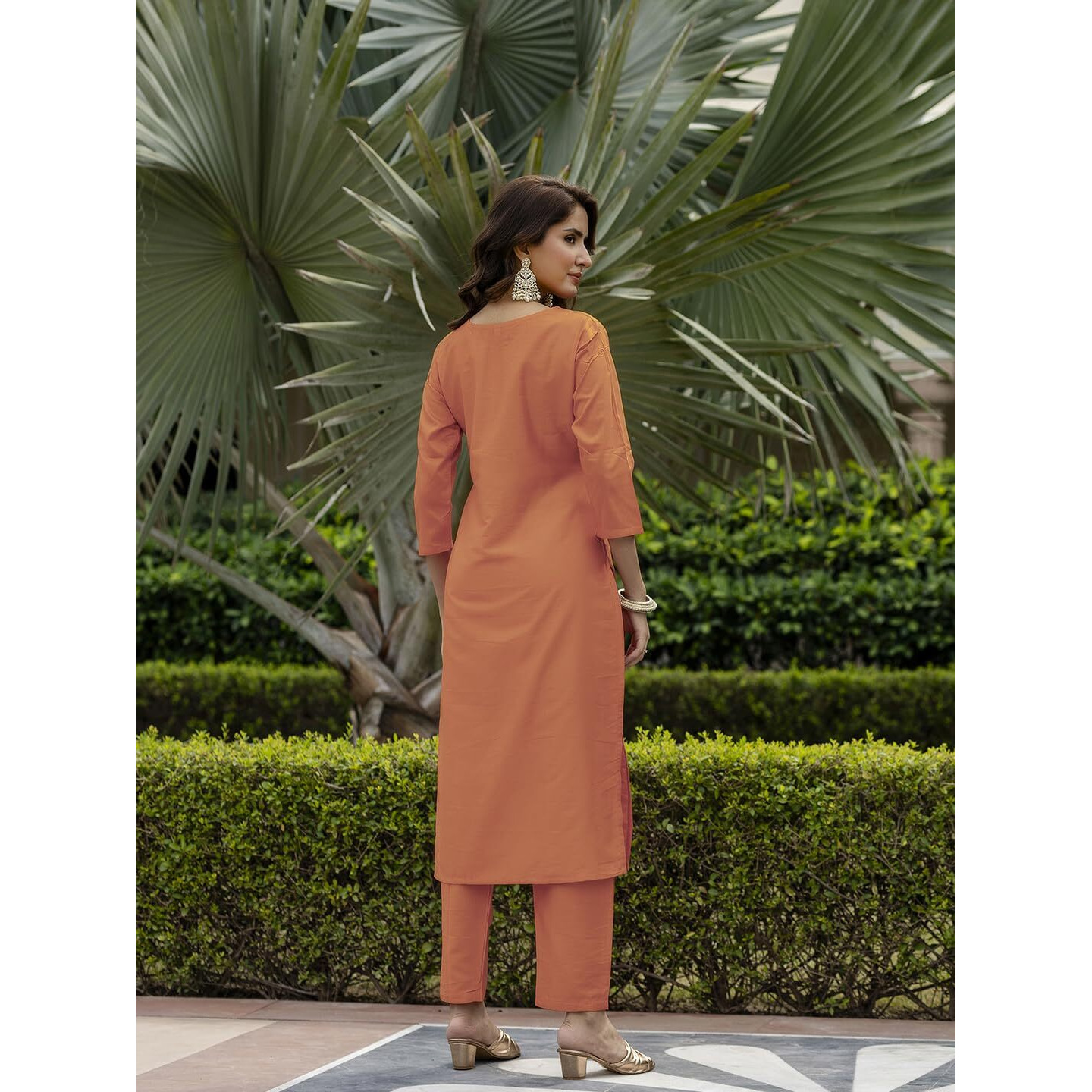 Navlik Women's Rayon Embroidered Straight Kurta with Pant And Dupatta Sets (NK-700) (Size XX-Large, Color Orange)