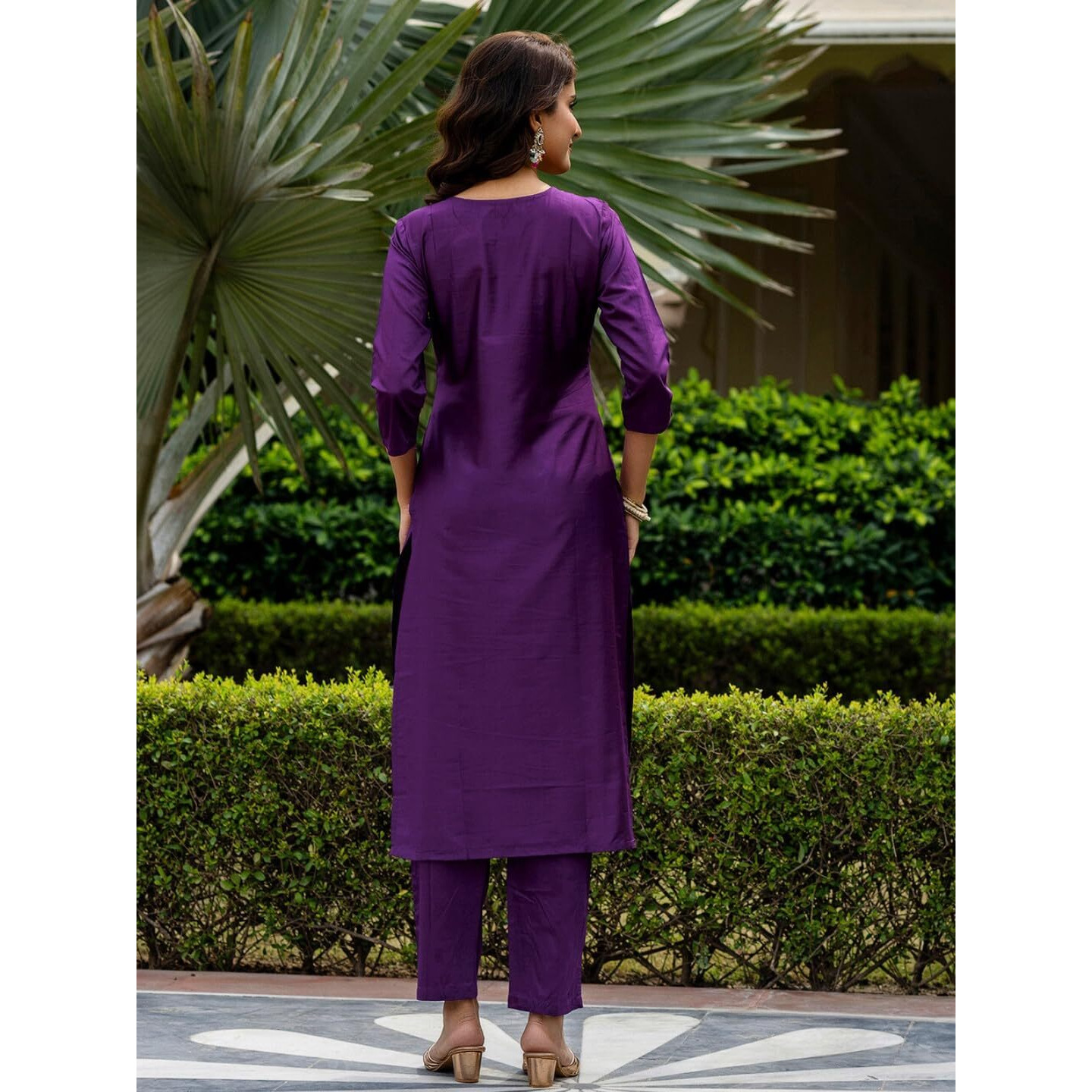 Navlik Women's Rayon Embroidered Straight Kurta with Pant and Dupatta Sets (NK-706) (Size X-Large, Color Purple)