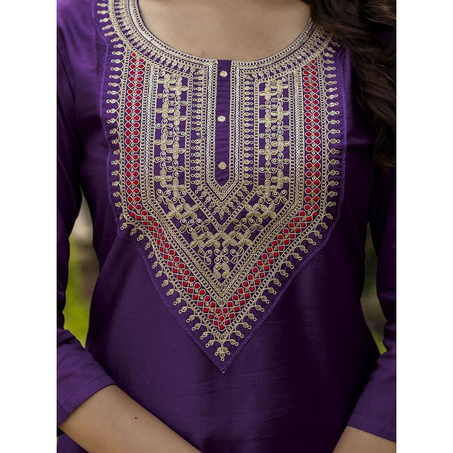 Navlik Women's Rayon Embroidered Straight Kurta with Pant and Dupatta Sets (NK-706) (Size X-Large, Color Purple)