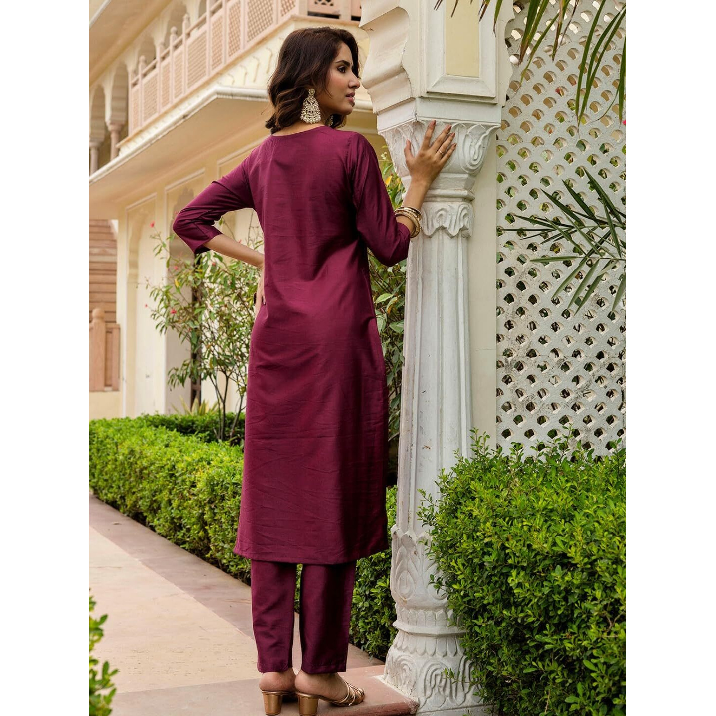 Navlik Women's Rayon Embroidered Straight Kurta with Pant and Dupatta Sets (NK-710) (Size X-Large, Color Maroon)