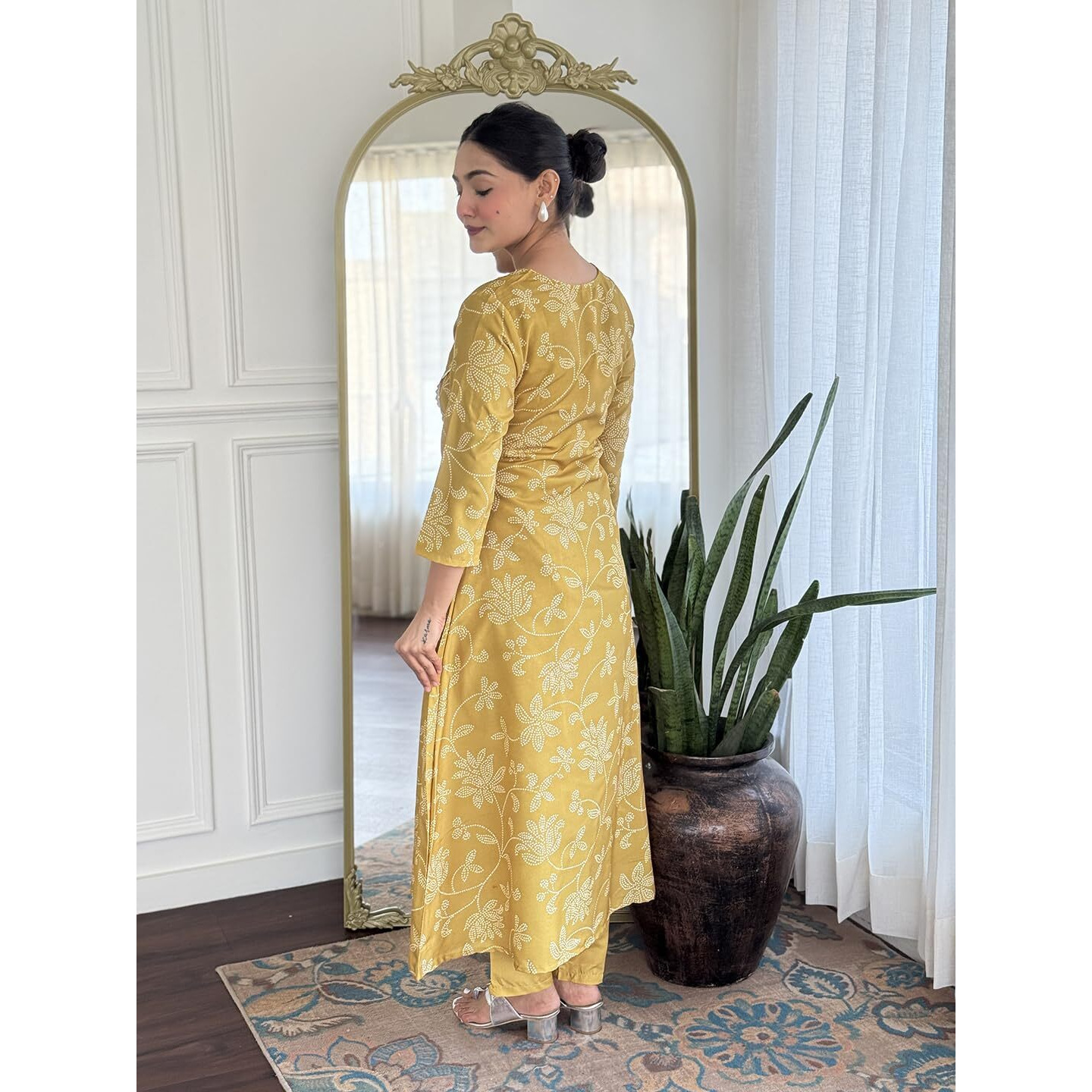 Navlik Women's Rayon Printed A-Line Kurta with Pant and Dupatta Sets (NK-723) (Size Small, Color Yellow)