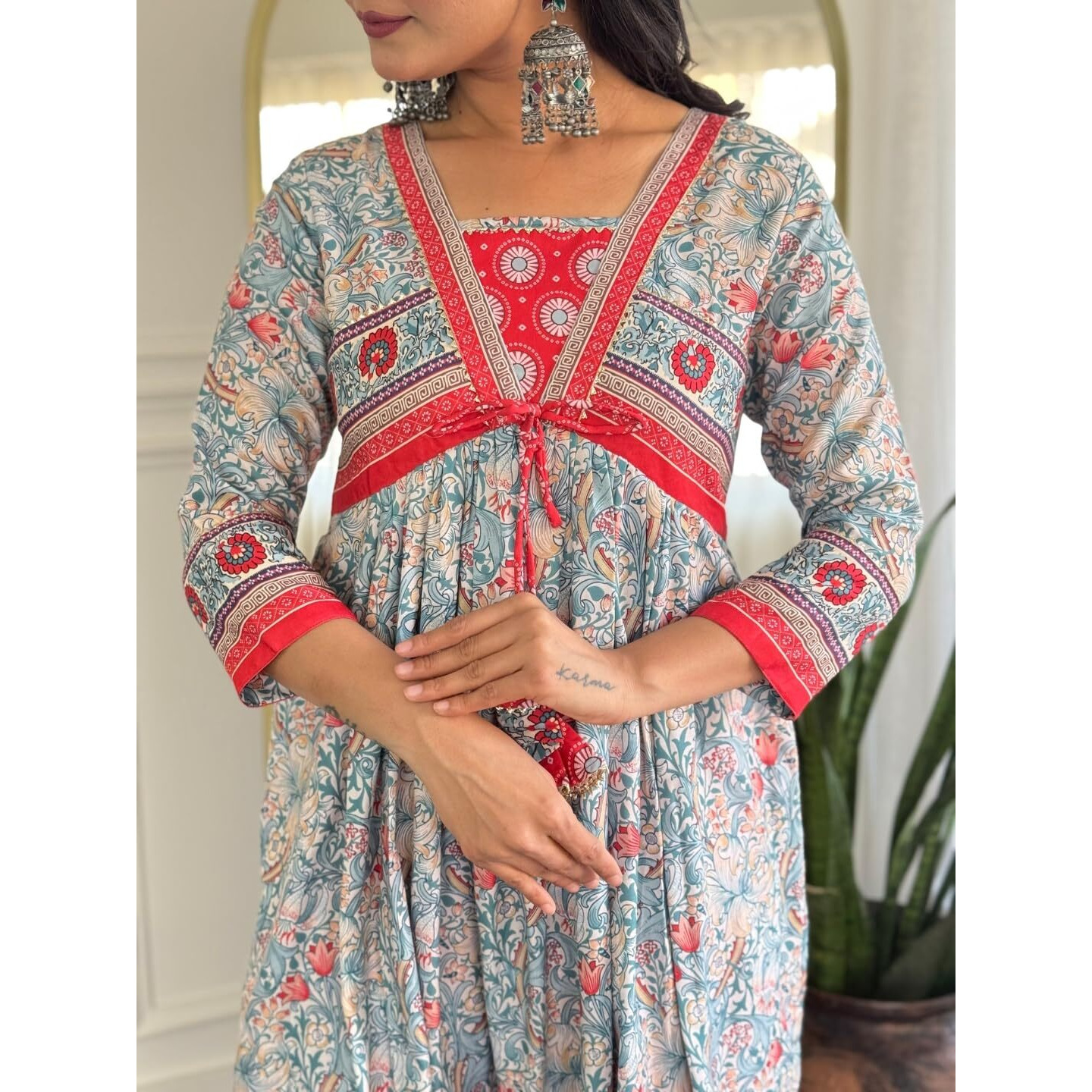 Navlik Women's Rayon Printed A-Line Kurta with Pant and Dupatta Sets (NK-726) (Size Large, Color Rama)