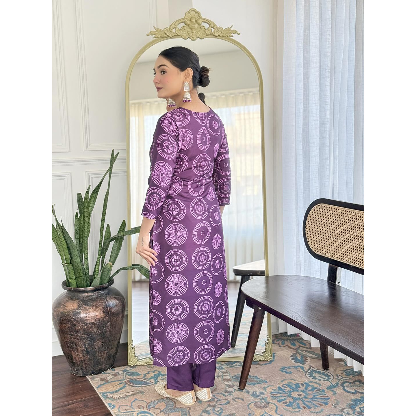 Navlik Women's Rayon Embroidered Straight Kurta with Pant and Dupatta Sets (NK-732) (Size X-Large, Color Purple)