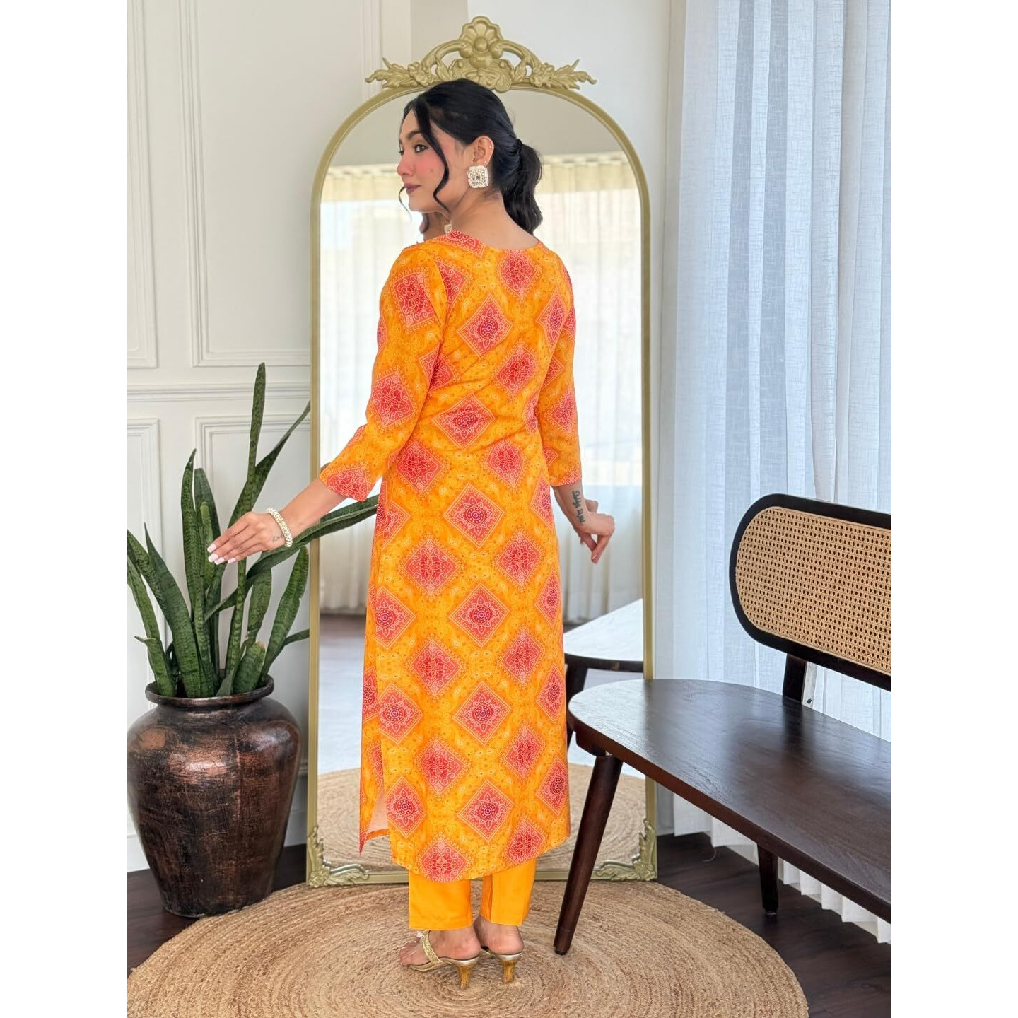 Navlik Women's Rayon Printed Straight Kurta with Pant and Dupatta Sets (NK-738) (Size XXX-Large, Color Yellow)