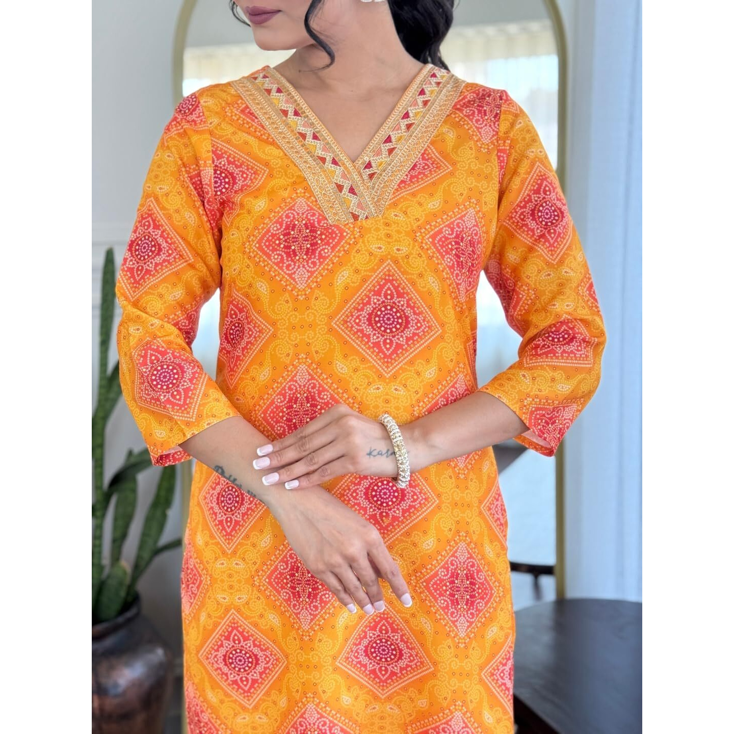 Navlik Women's Rayon Printed Straight Kurta with Pant and Dupatta Sets (NK-738) (Size XXX-Large, Color Yellow)