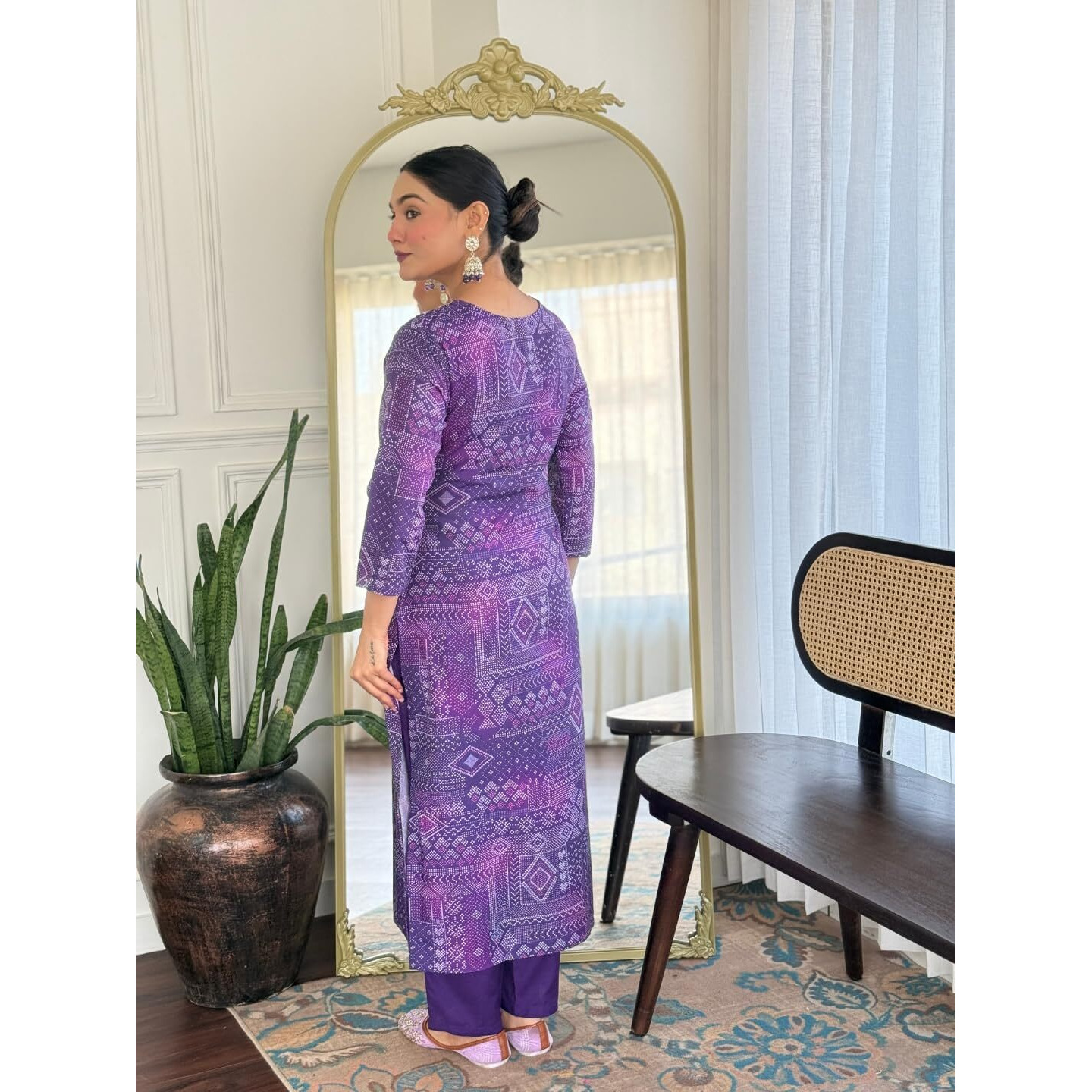 Navlik Women's Rayon Embroidered Straight Kurta with Pant and Dupatta Sets (NK-743) (Size Small, Color Purple)