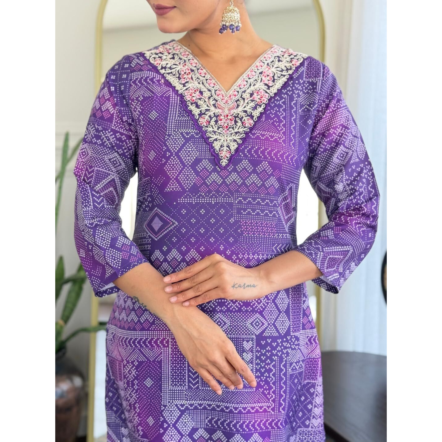 Navlik Women's Rayon Embroidered Straight Kurta with Pant and Dupatta Sets (NK-743) (Size X-Large, Color Purple)