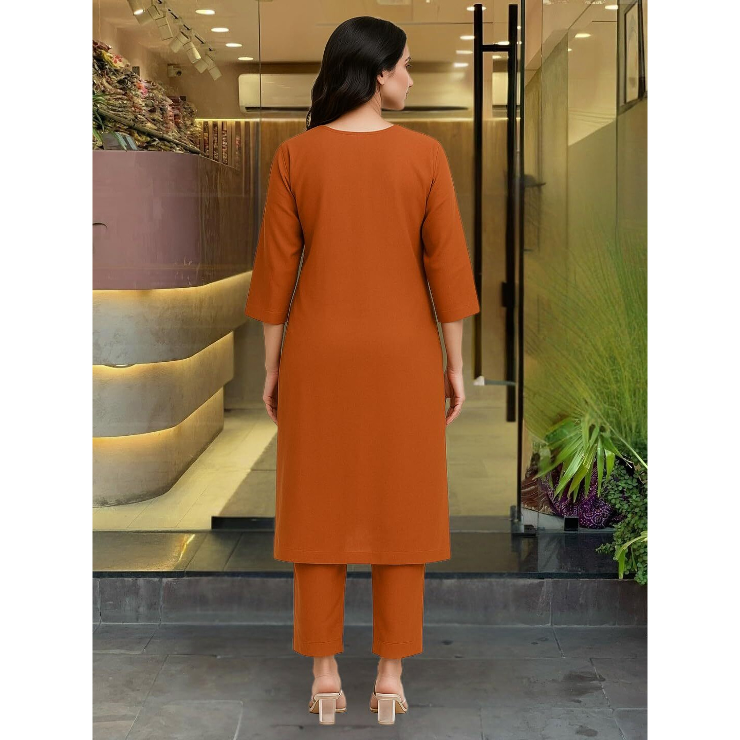 Navlik Women's Rayon Embroidered Straight Kurta with Pant and Dupatta Sets (NK-747) (Size Small, Color Oranage)