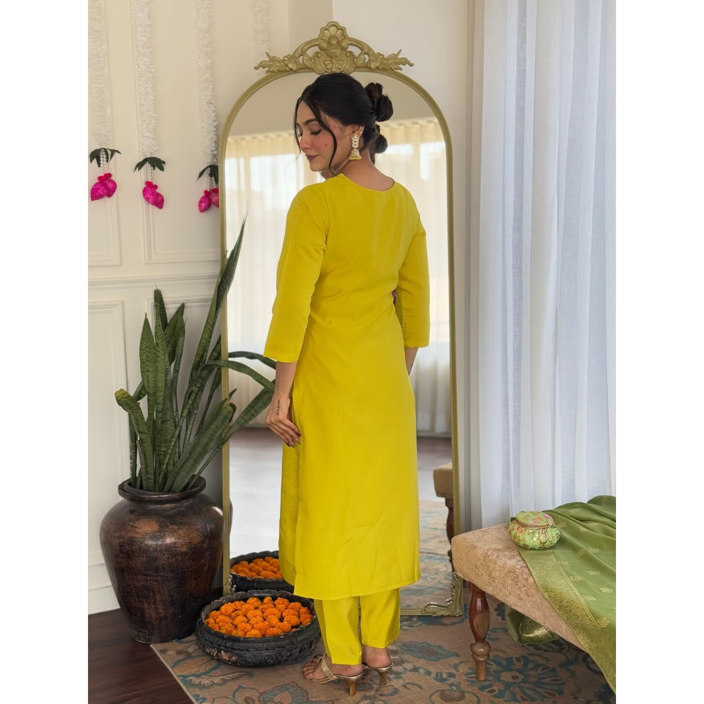 Navlik Women's Chanderi Viscose Embroidered Straight Kurta with Chanderi Viscose Pant and Jacquard Jacquard Dupatta Sets(M-Dhanashri) (Size X-Large, Color Liril)
