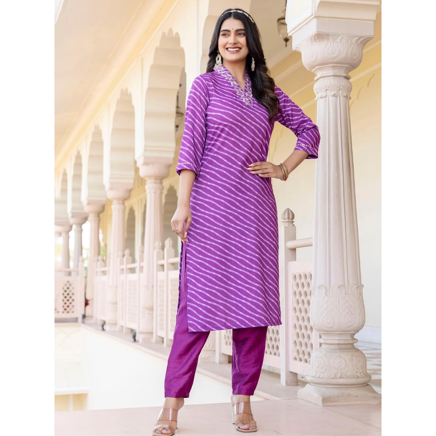 Navlik Women's Muslin Embroidered Straight Kurta with Pant and Dupatta Sets (M-Shreevalli) (Size Large, Color Rani)