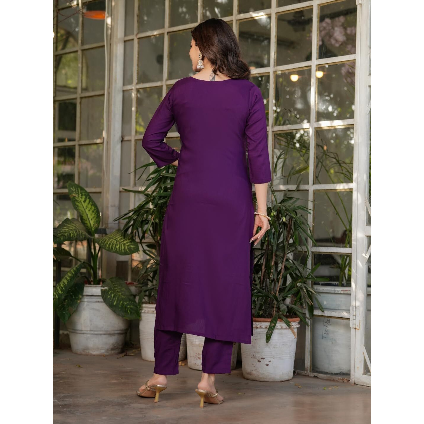 Navlik Women's Viscose Rayon Embroidered and Printed Straight Kurta with Pant And Dupatta Sets (MV-611) (Size Small, Color Wine)