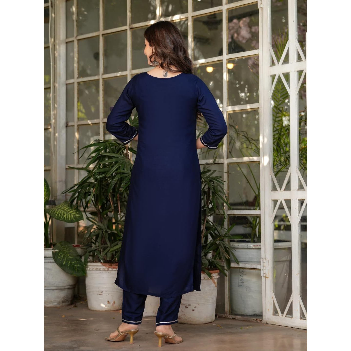 Navlik Women's Rayon Embroidered Straight Kurta with Pant And Dupatta Sets (MV-612) (Size XX-Large, Color Navy)
