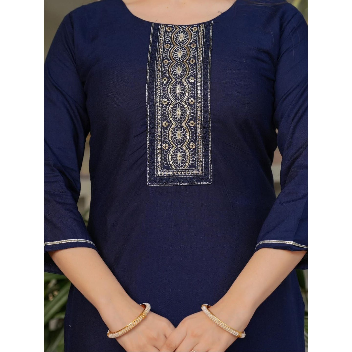 Navlik Women's Rayon Embroidered Straight Kurta with Pant And Dupatta Sets (MV-612) (Size XX-Large, Color Navy)