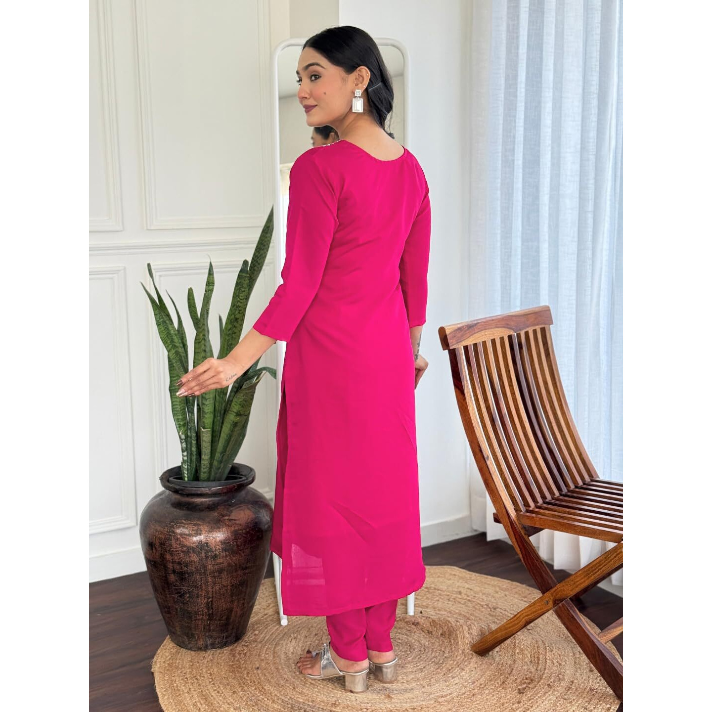 Navlik Women's Rayon Embroidered Straight Kurta with Pant and Dupatta Sets (OR-K100) (Size XXX-Large, Color Pink)