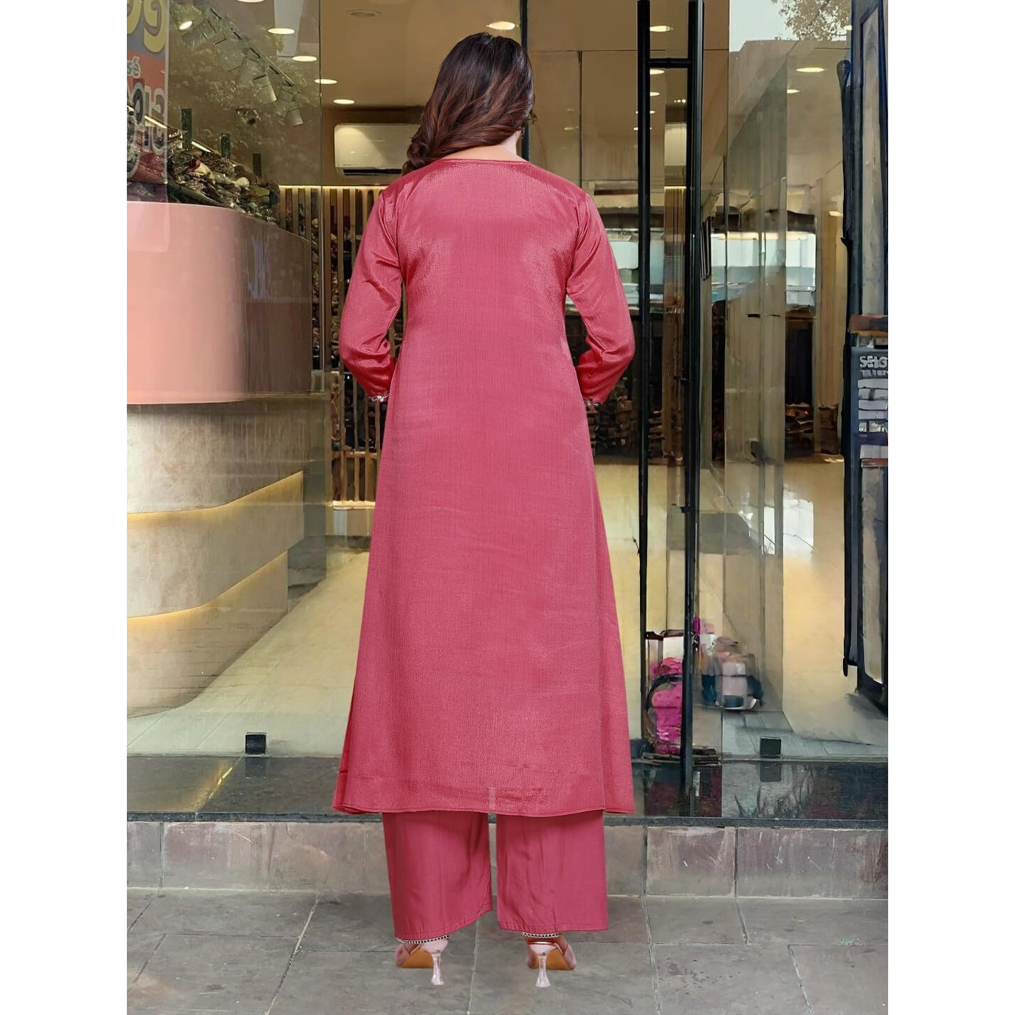 Women's Viscose Embroidered Flared Kurta with Pant And Dupatta Sets (S-Ayushi) (Size Large, Color Maroon)