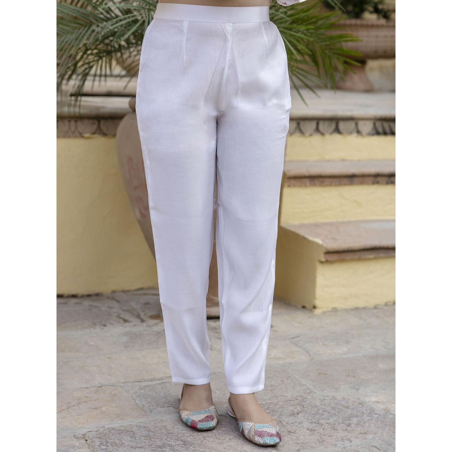 Navlik Women's Chanderi Viscose Embroidered Straight Kurta with Pant and Dupatta Sets (S-Bhakti) (Size Medium, Color Offwhite)