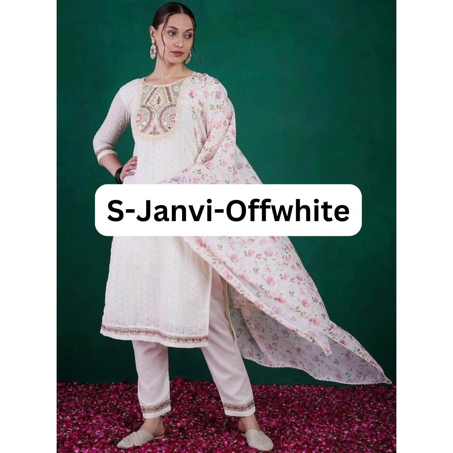 Navlik Women's Cotton Blend Embroidered Straight Kurta with Pant and Dupatta Sets (NK-S-Janvi-Cream) (Size XX-Large, Color Off White)