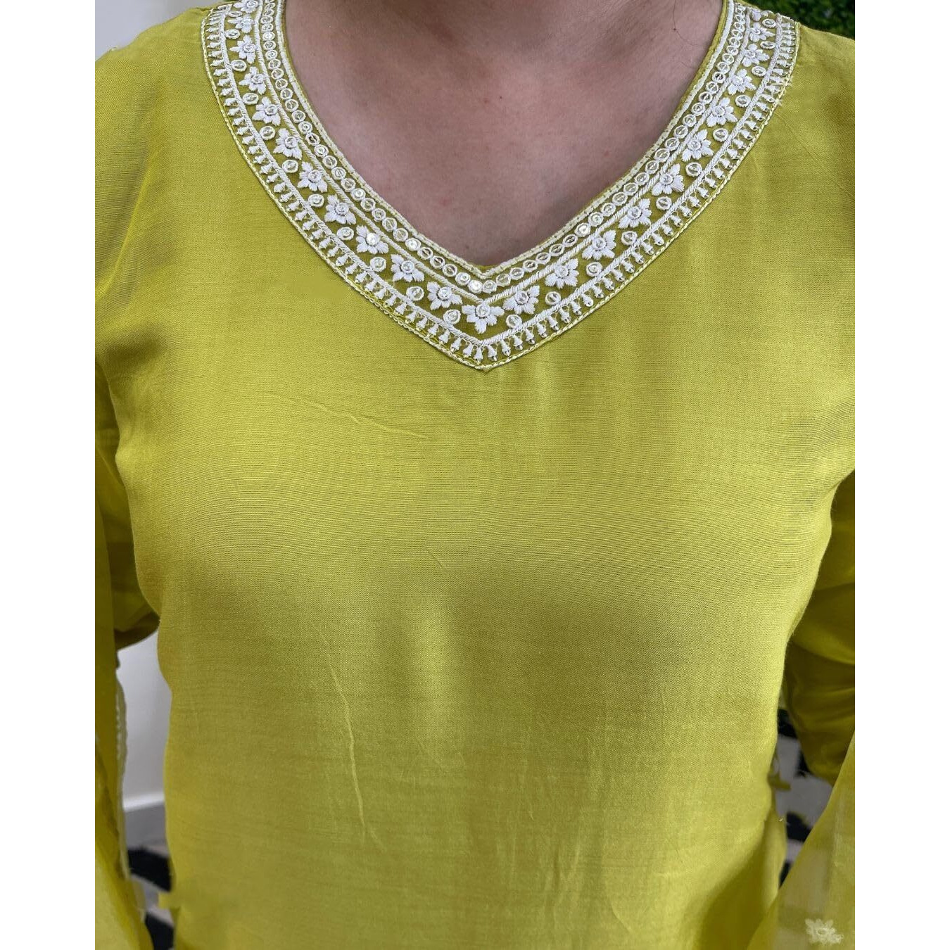 Navlik Women's Lemon Yellow Chanderi Silk Embroidered Straight Kurta with Chanderi Silk Pant and Organza Embroidered Dupatta Sets (NK-S-Kamya) (Size Large, Color Lemon Yellow)