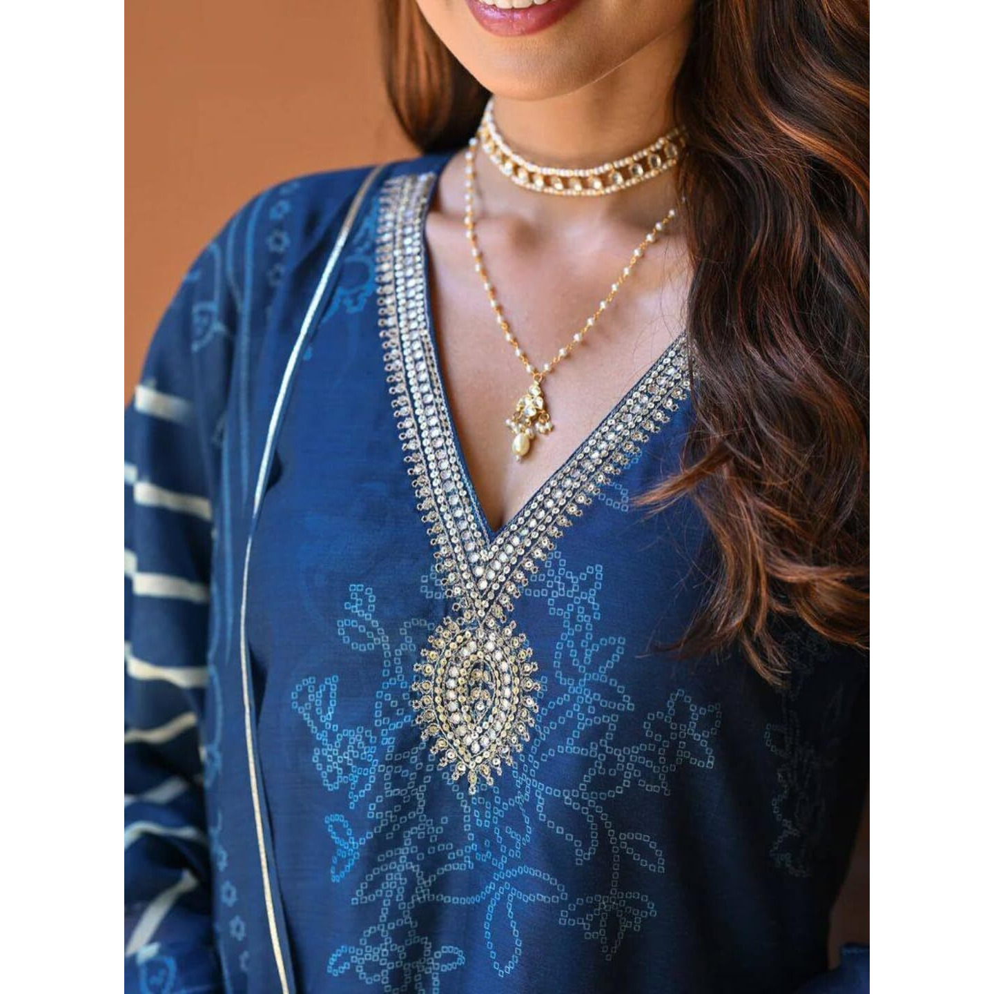 Navlik Women's Rayon Embroidery Printed Straight Kurta with Pant and Dupatta Sets (S-Nora) (Size X-Large, Color Blue)