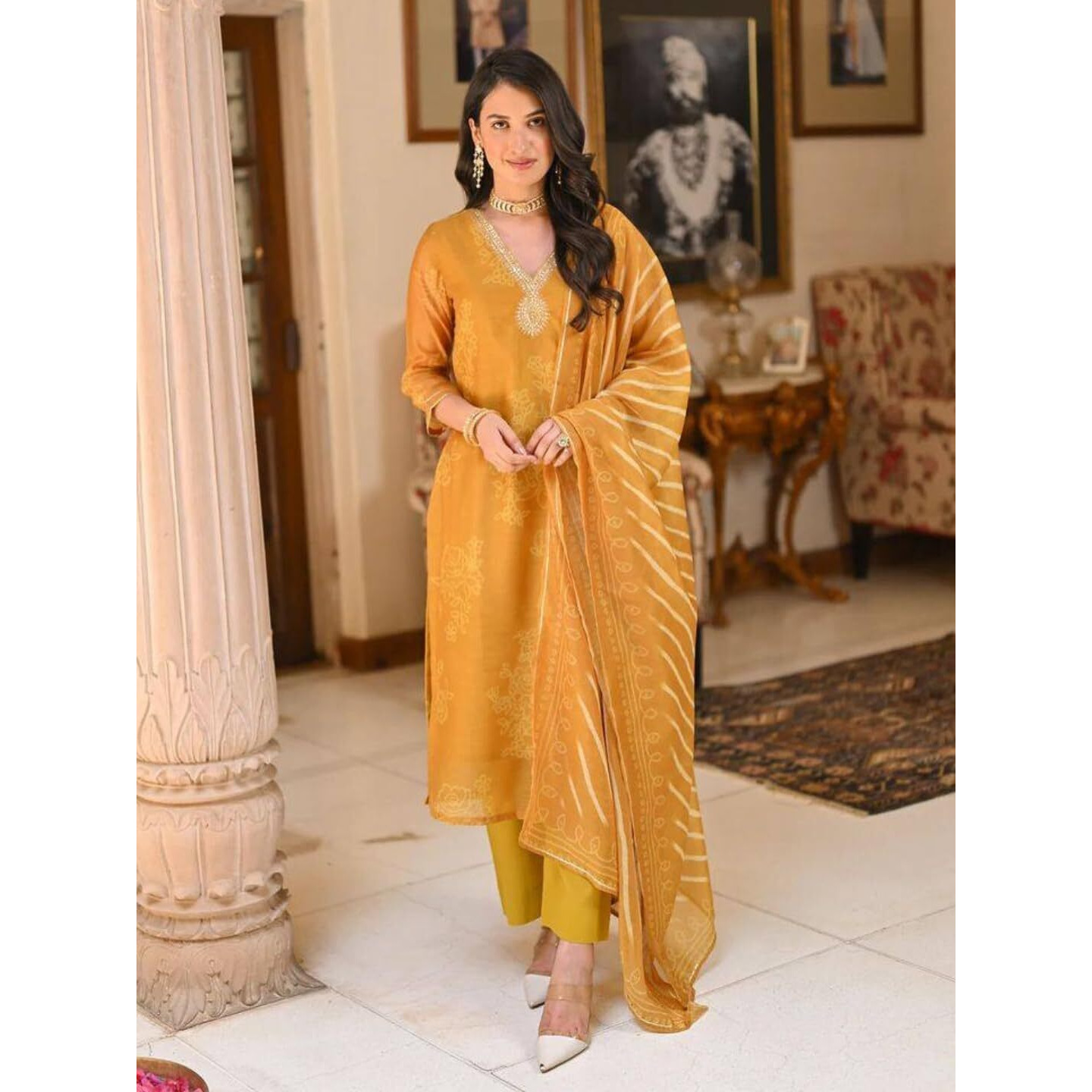 Navlik Women's Rayon Embroidery Printed Straight Kurta with Pant and Dupatta Sets (S-Nora) (Size Small, Color Orange)